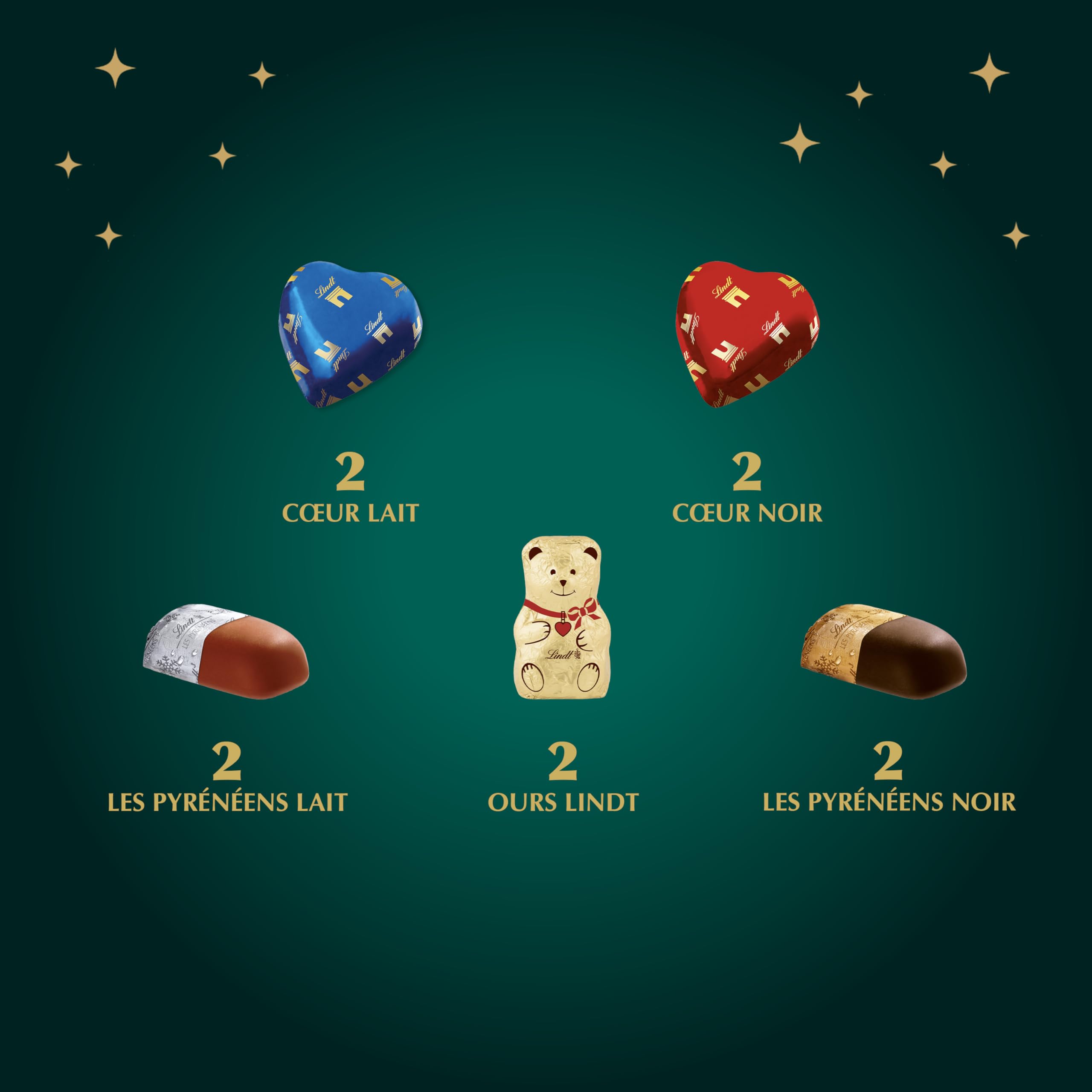 Lindt - Calendrier de l'Avent - Assortiment de Chocolats au Lait, Noirs et Blancs - Idéal pour Noël, 221g