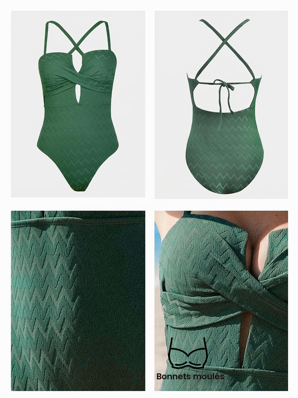 CUPSHE Maillot de bain une pièce pour femme avec bretelles réglables et bonnets moulés