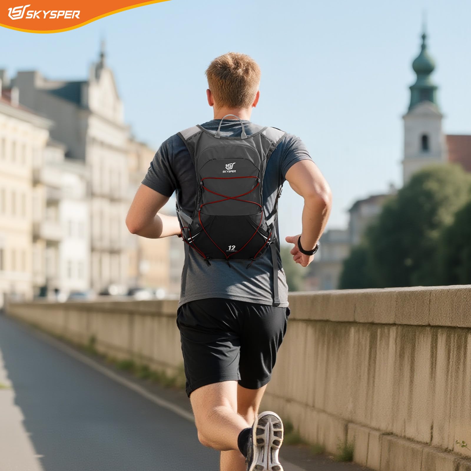 SKYSPER Kamizelka do biegania, 12 l, plecak do picia z 2 miękkimi butelkami, 500 ml, plecak do biegania, trailrunningu, kamizelka do biegania, wędrówek, maratonu, dla kobiet i mężczyzn