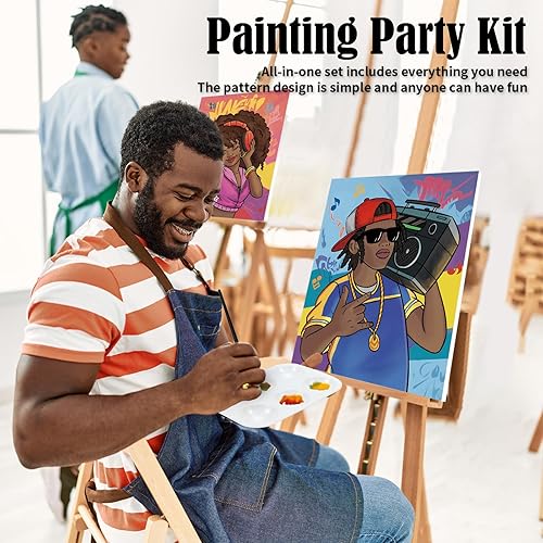 Vista 17 de VOCHIC Paquete de 2 kits de pintura y sorbo de lienzo predibujado para pintar para adultos, lienzos estirados, pintura, juego de arte para parejas