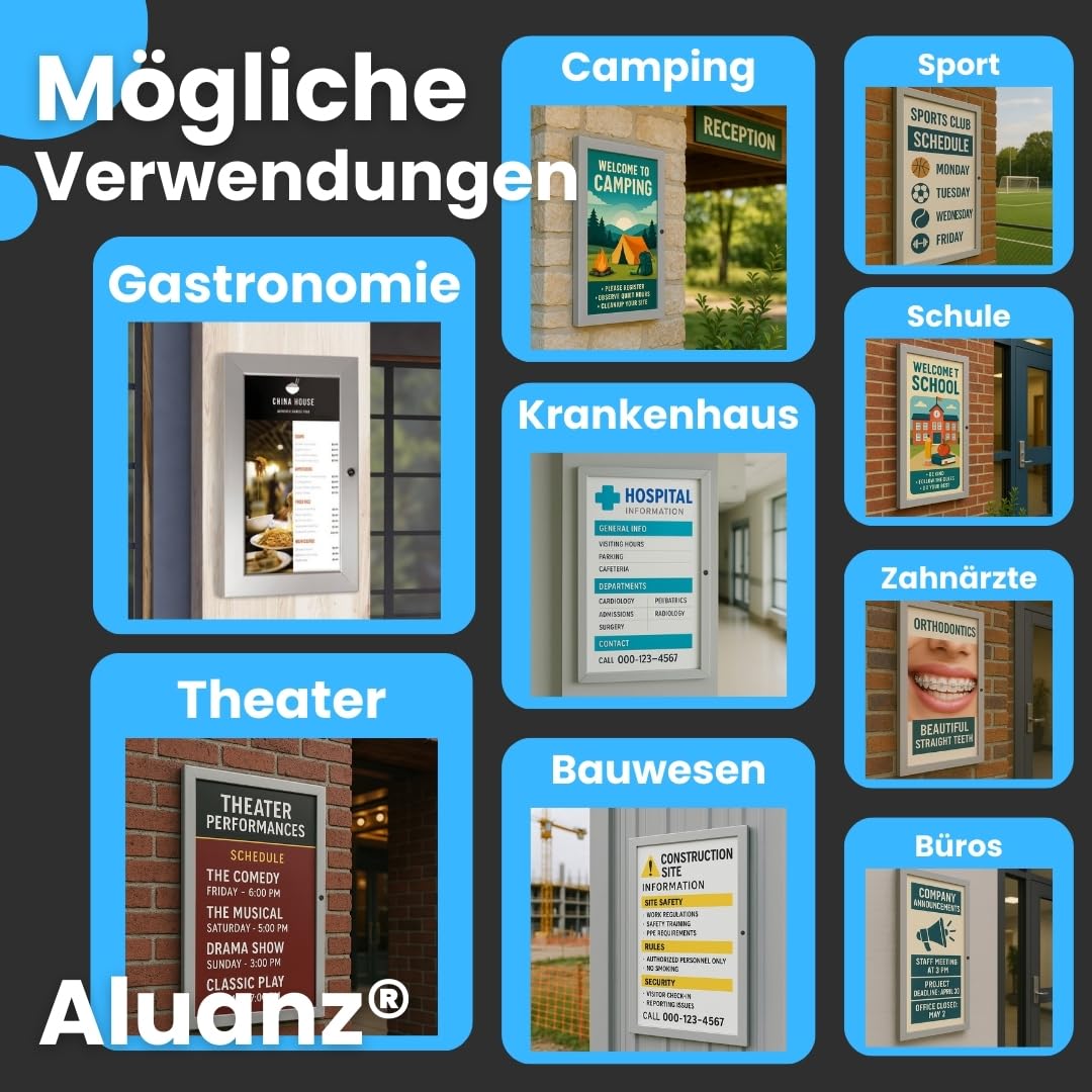 Schaukasten Außen, Abschließbar, DIN A2 | Infokasten Wetterfest, Infobox, Plakatschaukasten für Büros, Campingplätze, Hotels, Restaurants, Sportvereine, Wand-Montage