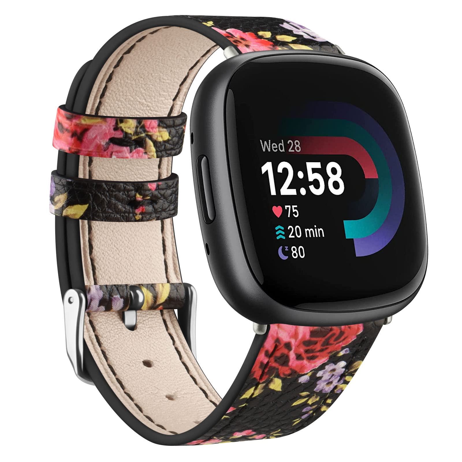 Meliya Leather Bands Compatible with Fitbit Versa 4 Bands/Fitbit Versa 3 Bands/Sense 2 Bands/Fitbit Sense Watch Bands for Women Men, Classic Genuine