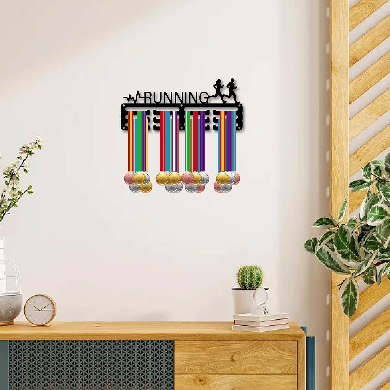 Porte-médailles Mural CREATCABIN – Thème Basket, Fer Robuste, Capacité 5 Kg, Noir – 29 X 13 Cm – Cadeau Sportif