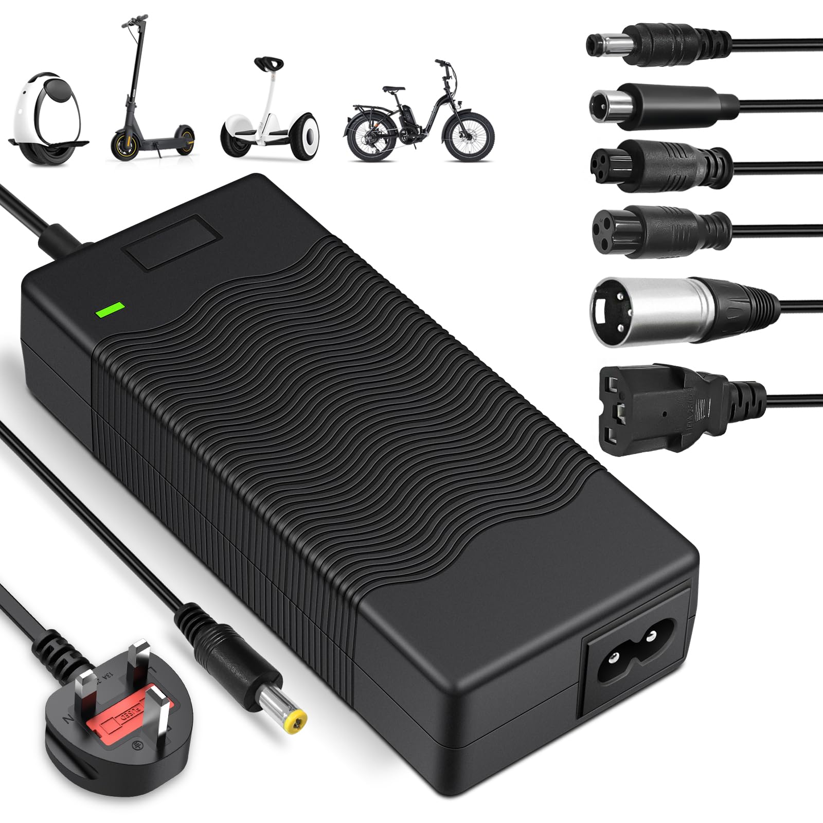 ZIMAOER 42V 2A Electric Scooter Charger with 6 Connectors, E Scooter Charger Compatible with Xiaomi, Ninebot, Hoverboards and Electric Bikes, Hoverboard Charger Power Adapter for 36V Lithium Battery