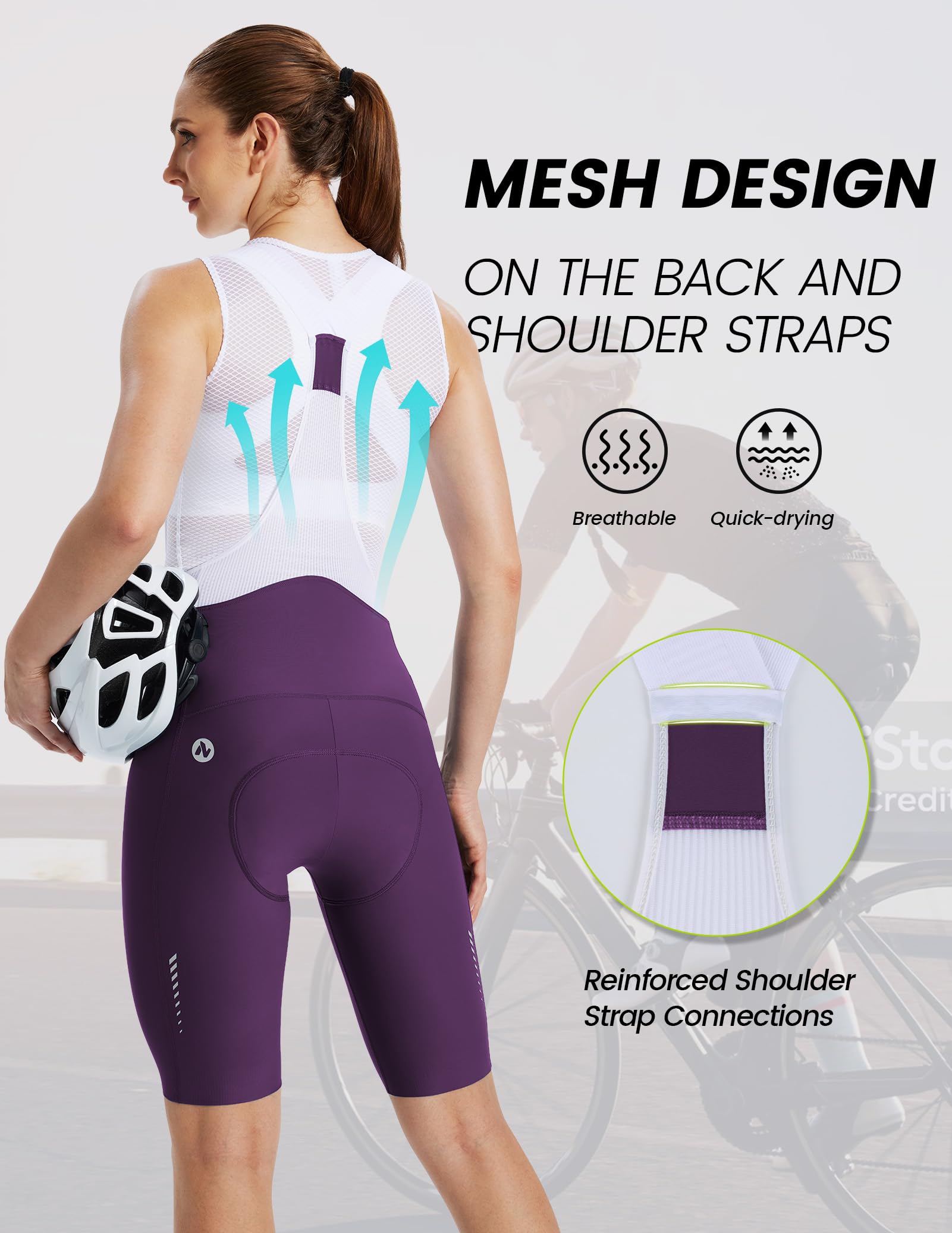 Nepest Salopette da ciclismo da donna, con imbottitura 4D, UPF 50+, per ciclismo su strada, pantaloncini con imbottitura
