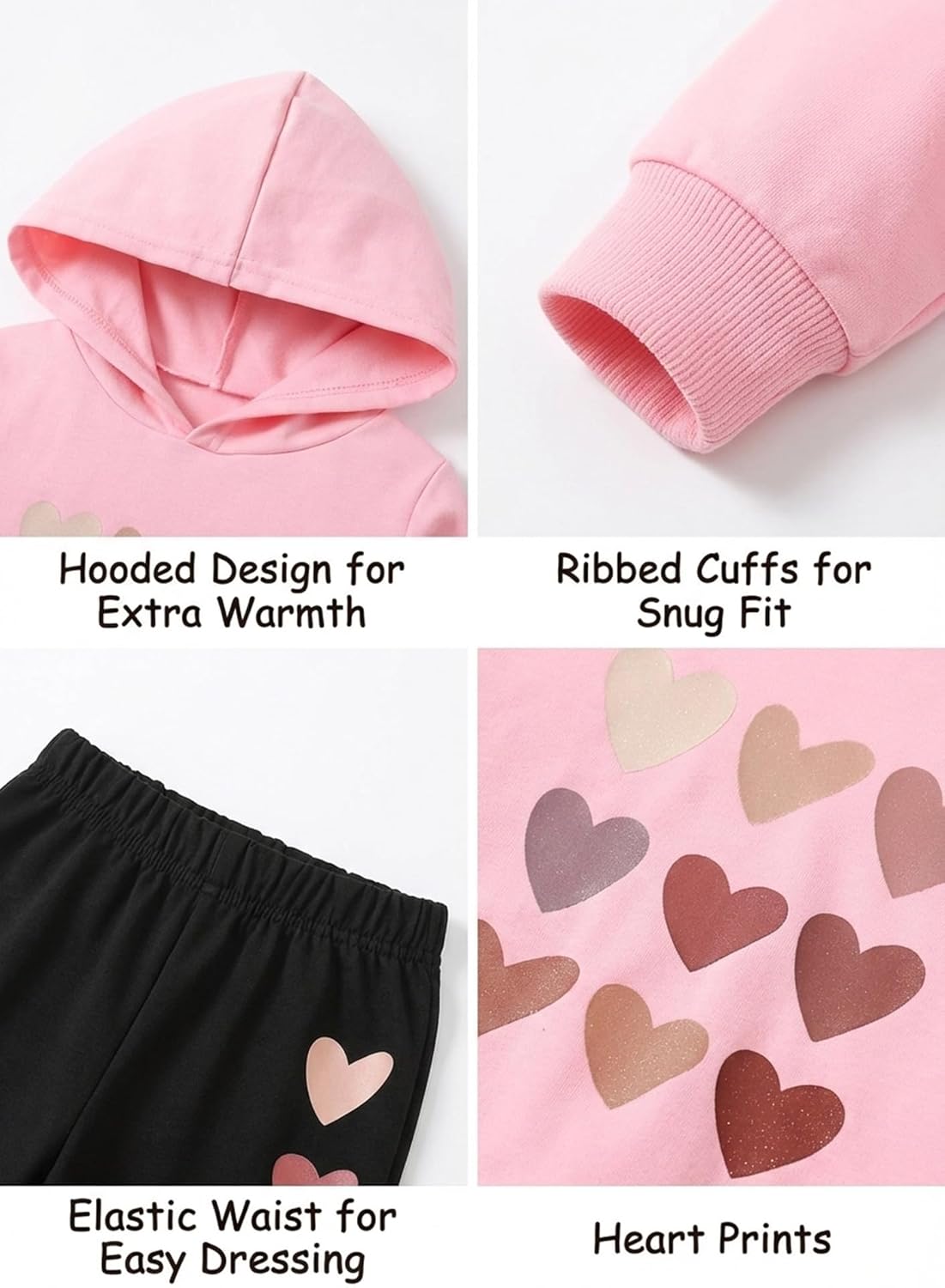 Cute Toddler Girls Sweatsuit - Valentines Heart Print Kids Fall Clothes Set Hoodie Sweatshirt Pants Spring Outfits - Image 3