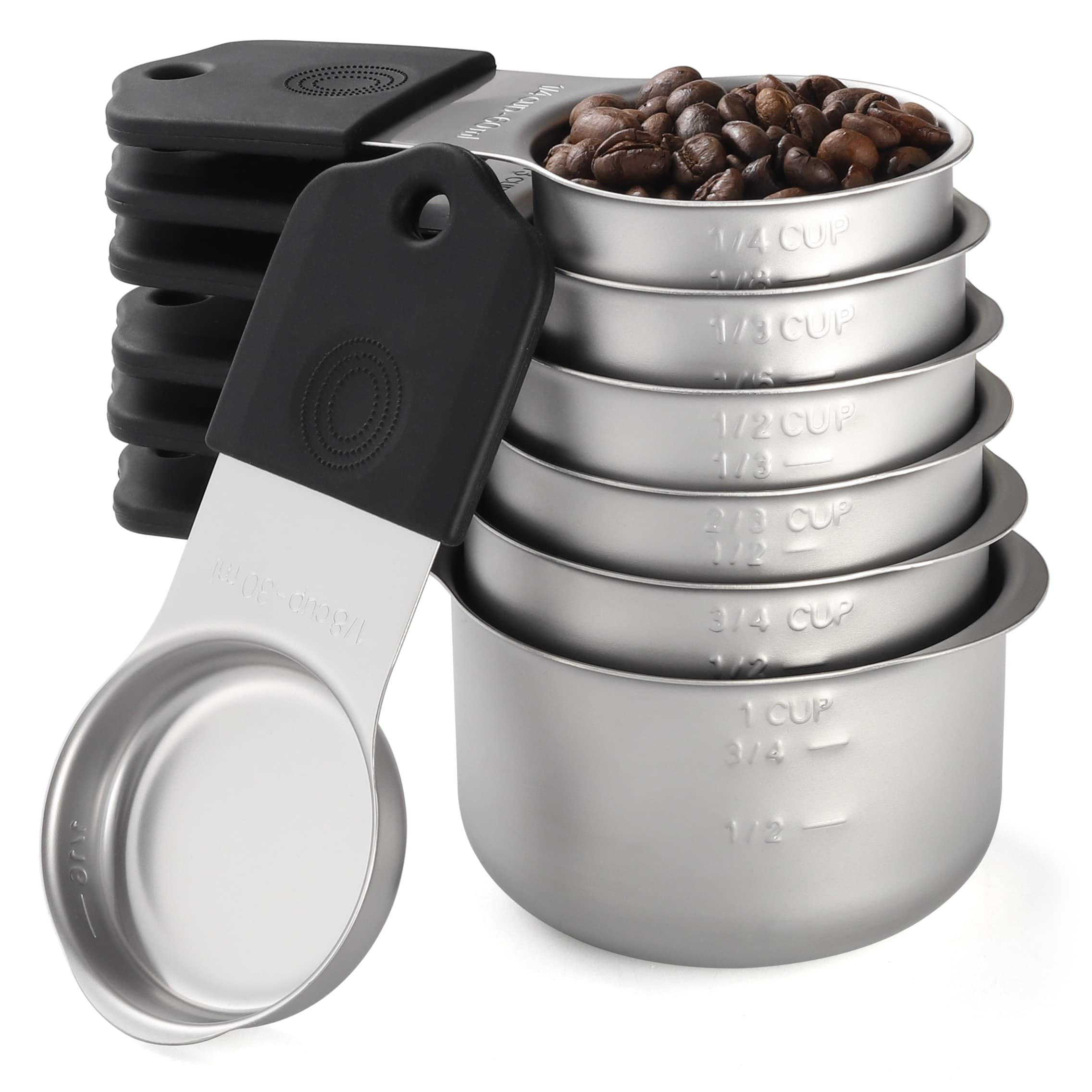 Measuring Cups Set Stainless Steel Stackable Magnetic Measuring Cup Sets of 7 for Cooking Baking Dry and Liquid Ingredients (Black)