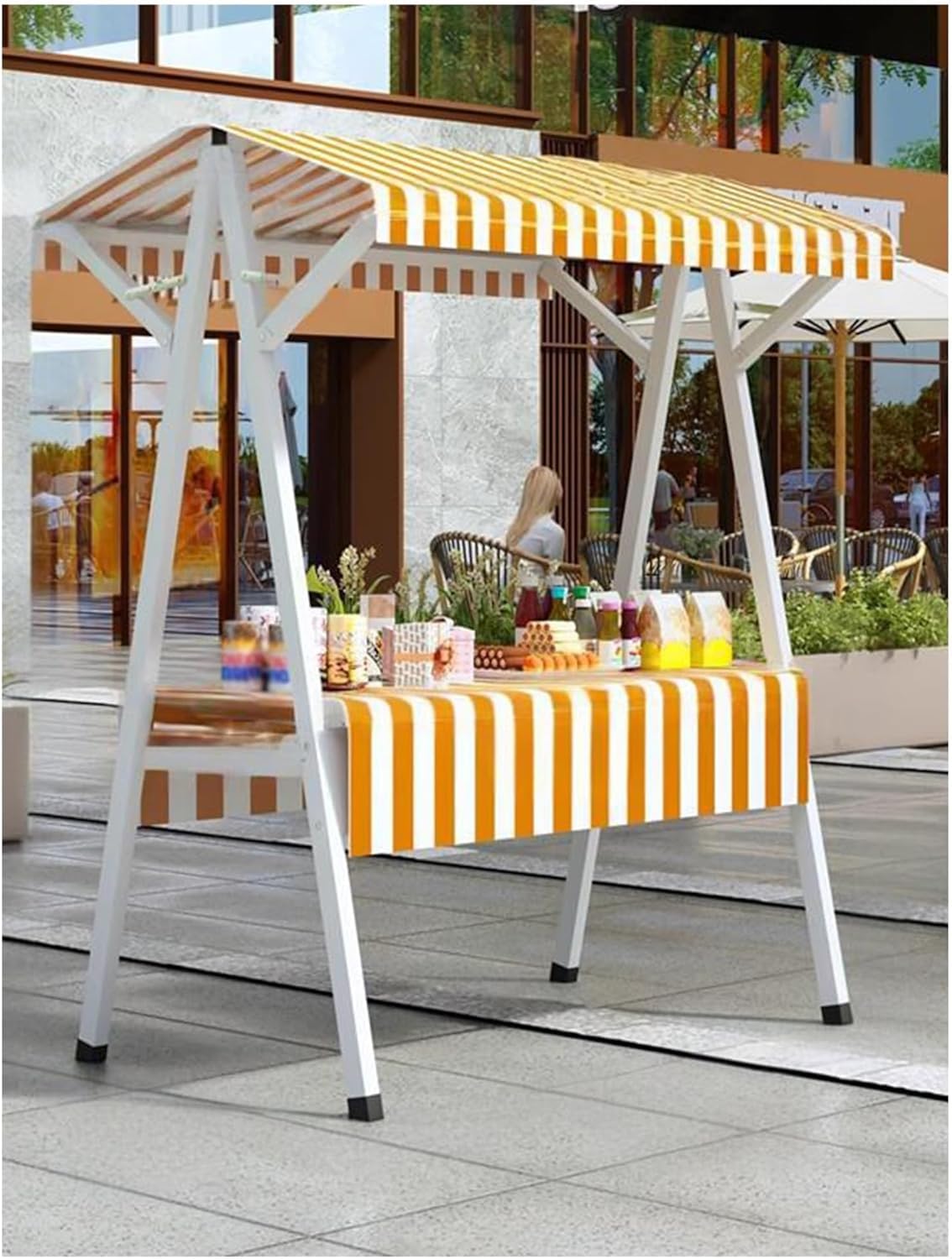 Carrelli per bancarelle del Mercato, carretto Mobile per Cibo da Strada con Ruote, espositore per bancarelle del Mercato all'aperto, Ripiani modulari, Pronto per Cibo da Strada (Giallo, 130x