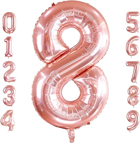 Miniatura 8 de Globos grandes de 40 pulgadas de oro rosa con el número 3, tamaño extra grande, globos de helio de Mylar para fiestas de cumpleaños, decoraciones de
