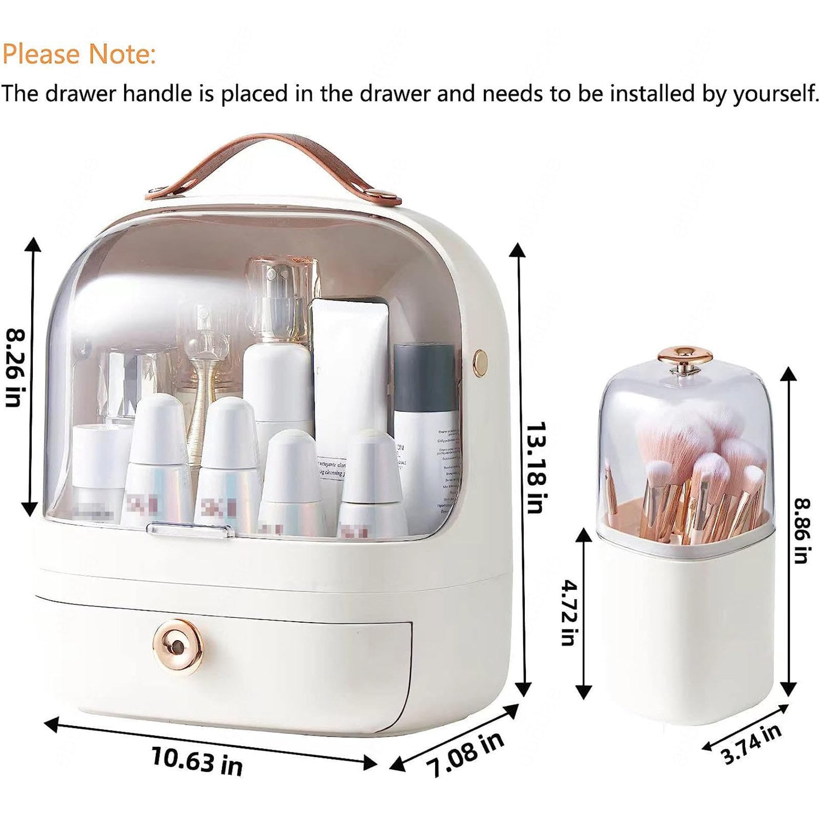 VIDECOR Organisateur Maquillage avec Porte pinceaux,Présentoir Cosmétiques avec Couvercle Transparent Rangement, Organisateur Soins Peau Anti poussière,Idéal Salle Bain Comptoir Vanité,White