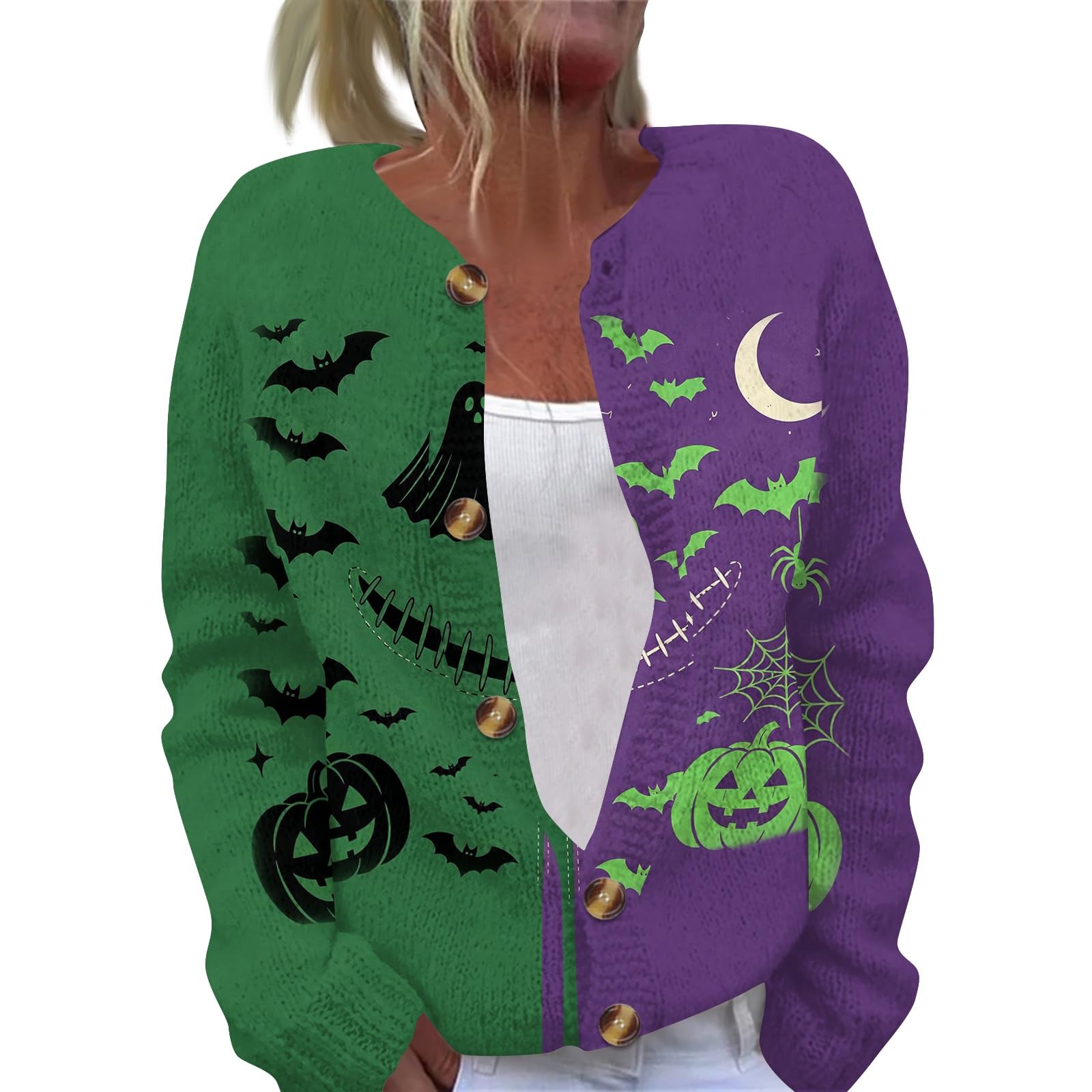 Strickjacke Damen Halloween Cardigan Aufdruck Übergangsjacke Festlich
