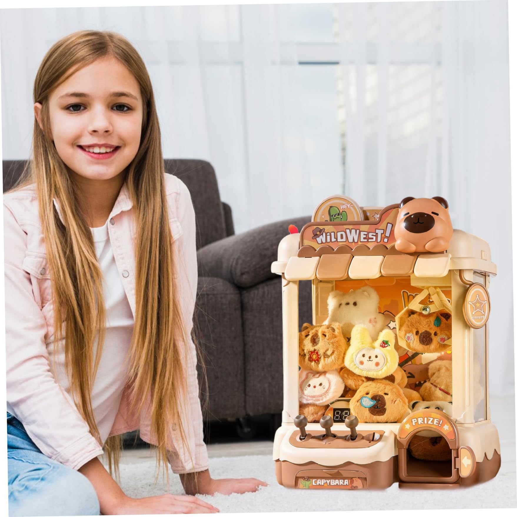 Macchina per artigli giocattolo per bambini, simpatico mini distributore automatico Capibara a doppia alimentazione con 10 bambole, 10 uova e 24 monete per bomboniere per feste di compleanno di Natal
