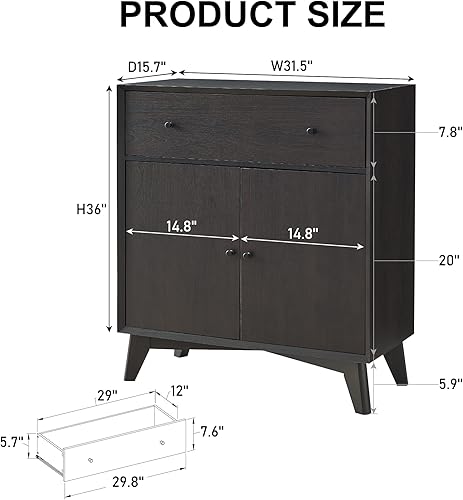 Miniatura 2 de OKD Armario de almacenamiento de cocina aparador de bufé moderno de mediados de siglo con cajón gabinete de barra de café de madera con estantes de