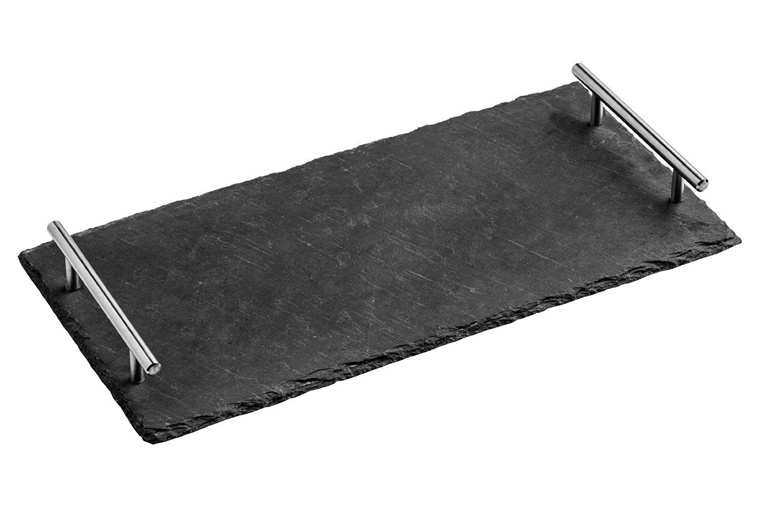 Orsina Elegant Slate Tray With Stainless Steel HandlesDurable Grey Slate TrayStainless Steel Handles Grey Tray from B&Q