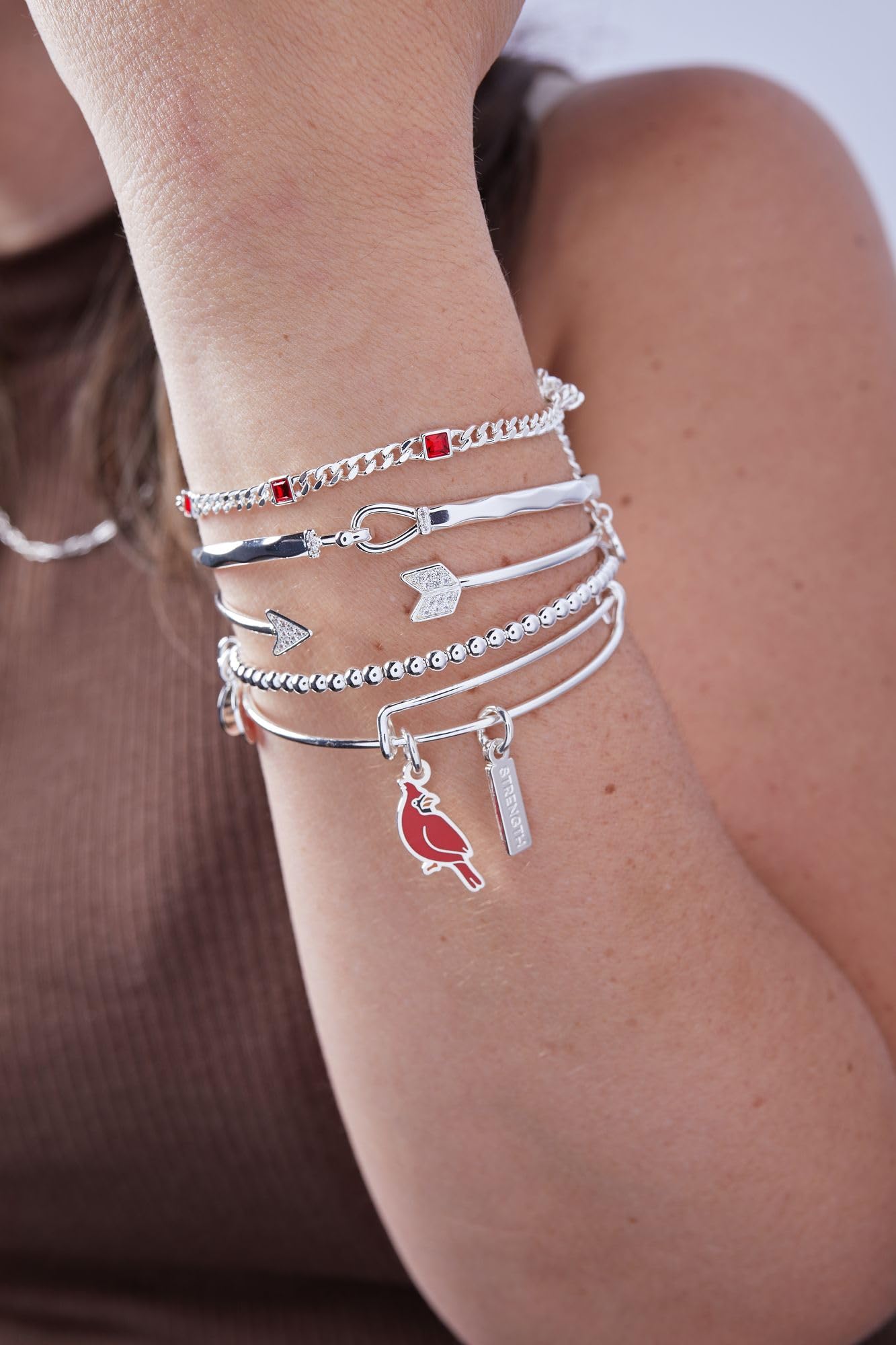 Alex and Ani Strength' Cardinal Duo Charm Bangle Bracelet