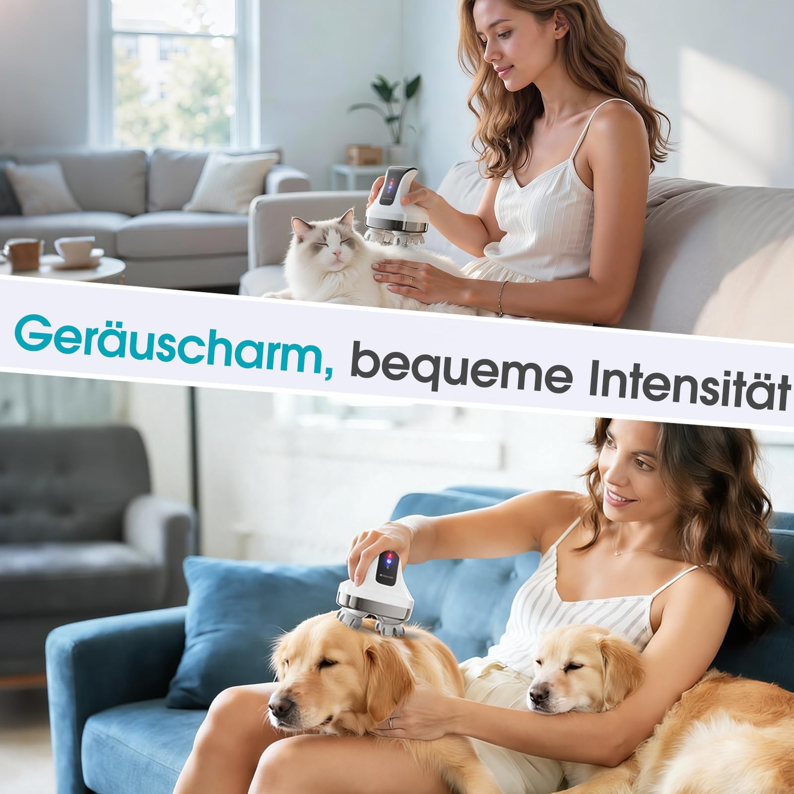 Kopfhautmassagegerät Elektrisch 4D, Nacken- und Schultermassagegerät mit 108 Silikon-Knetknoten, Kabelloser Körper-Massager für Beine & Rücken, IPX7 Wasserdicht, 4 Modi, Stressabbau - Weiß