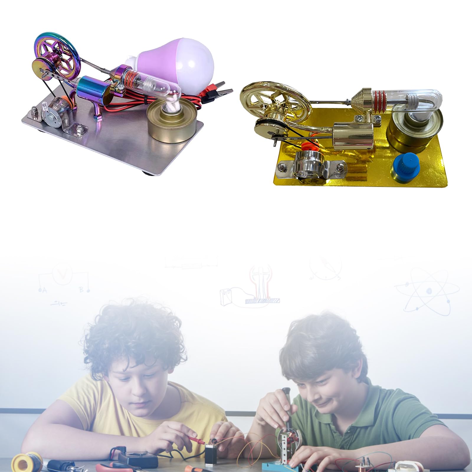 Temperatur Stirlingmotor, zusammengebauter Stromgenerator, Wärmeexperiment, Generatormodell mit Schwungrad Designs, Flugzeugmodell, Stirlingmotor, Lernspielzeug, Dampf Wärme Erziehung