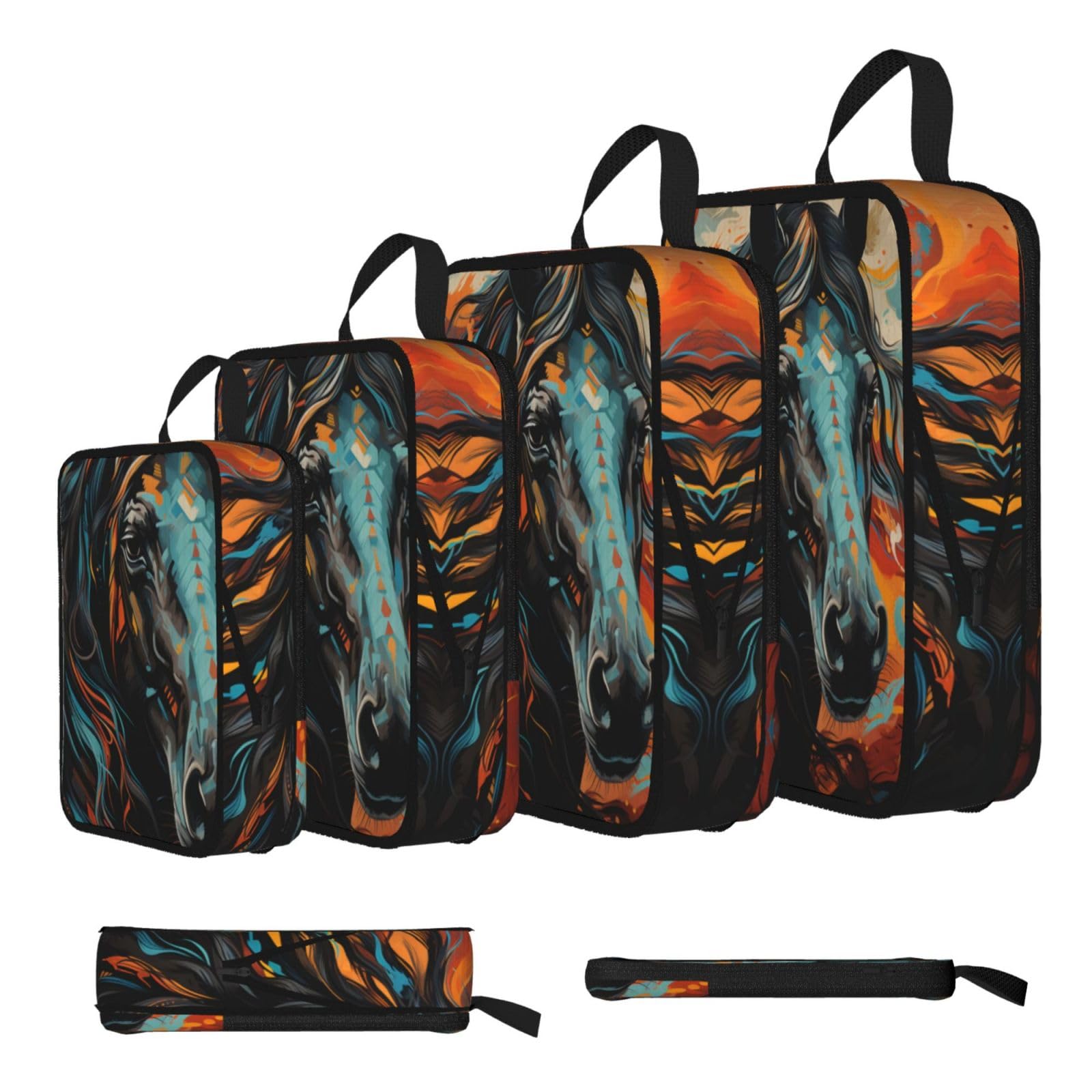 Sxzvvbn Black Colored Mane Horses Compression Packing Cubes 4 Piece Set