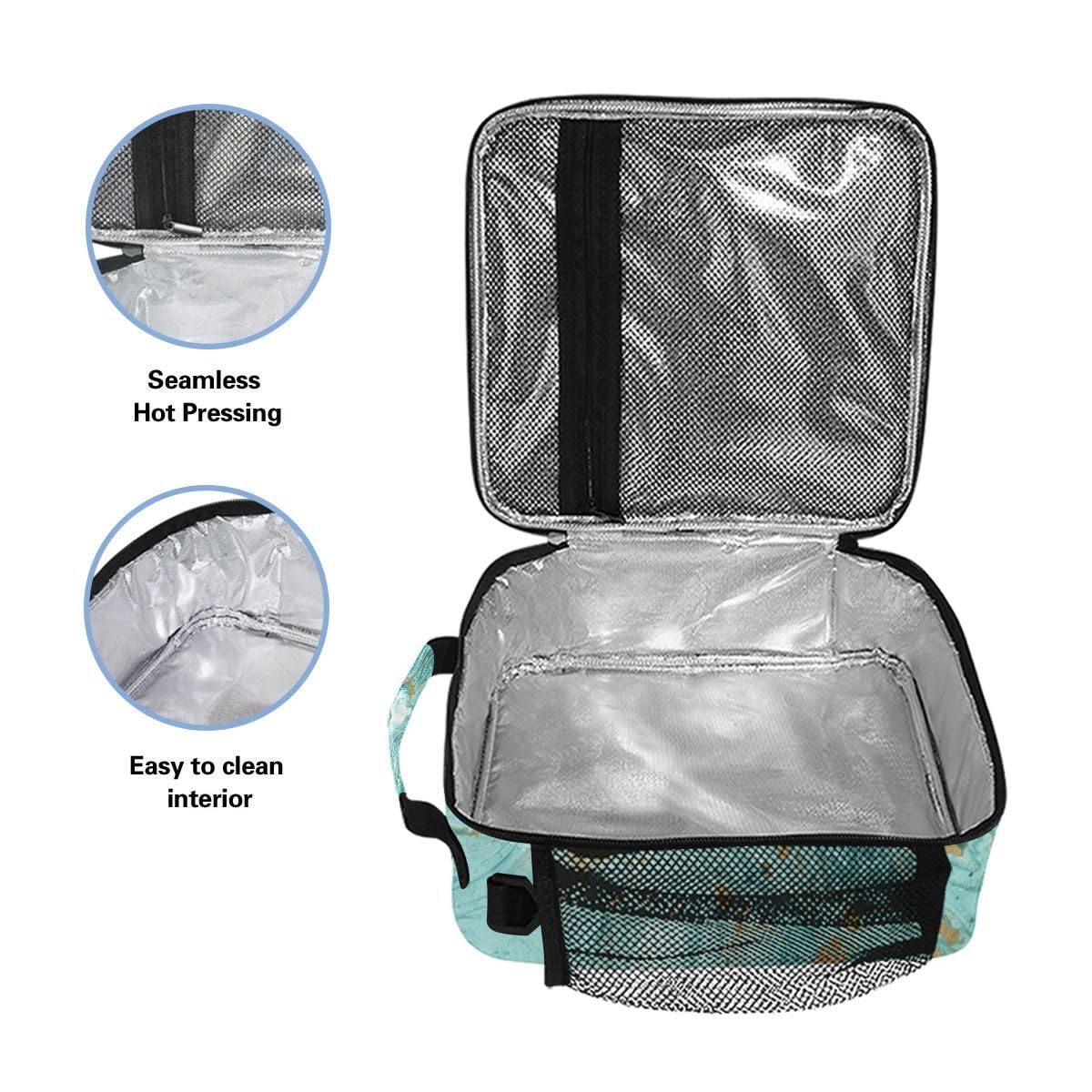 Lunch Bags for Kids Boys Girls Toddler Turquoise Marble Texture Reusable Insulated Lunch Box - Image 3