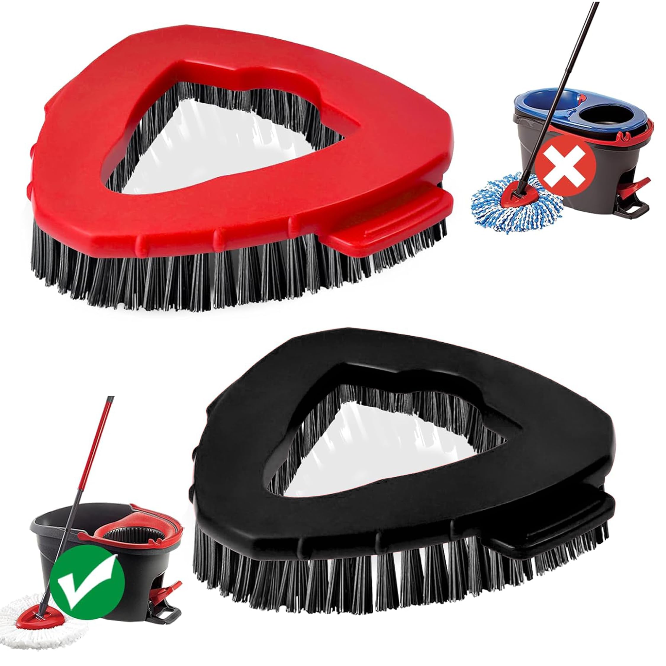 Scrub Brush - Spin Mop Scrubber Head Replacement Compatible O Cedar Easywring 1 Tank System, Stiff Bristle Cleaning Brush for Bathroom, Kitchen, Tub, Carpet, Tile (2 Pack)