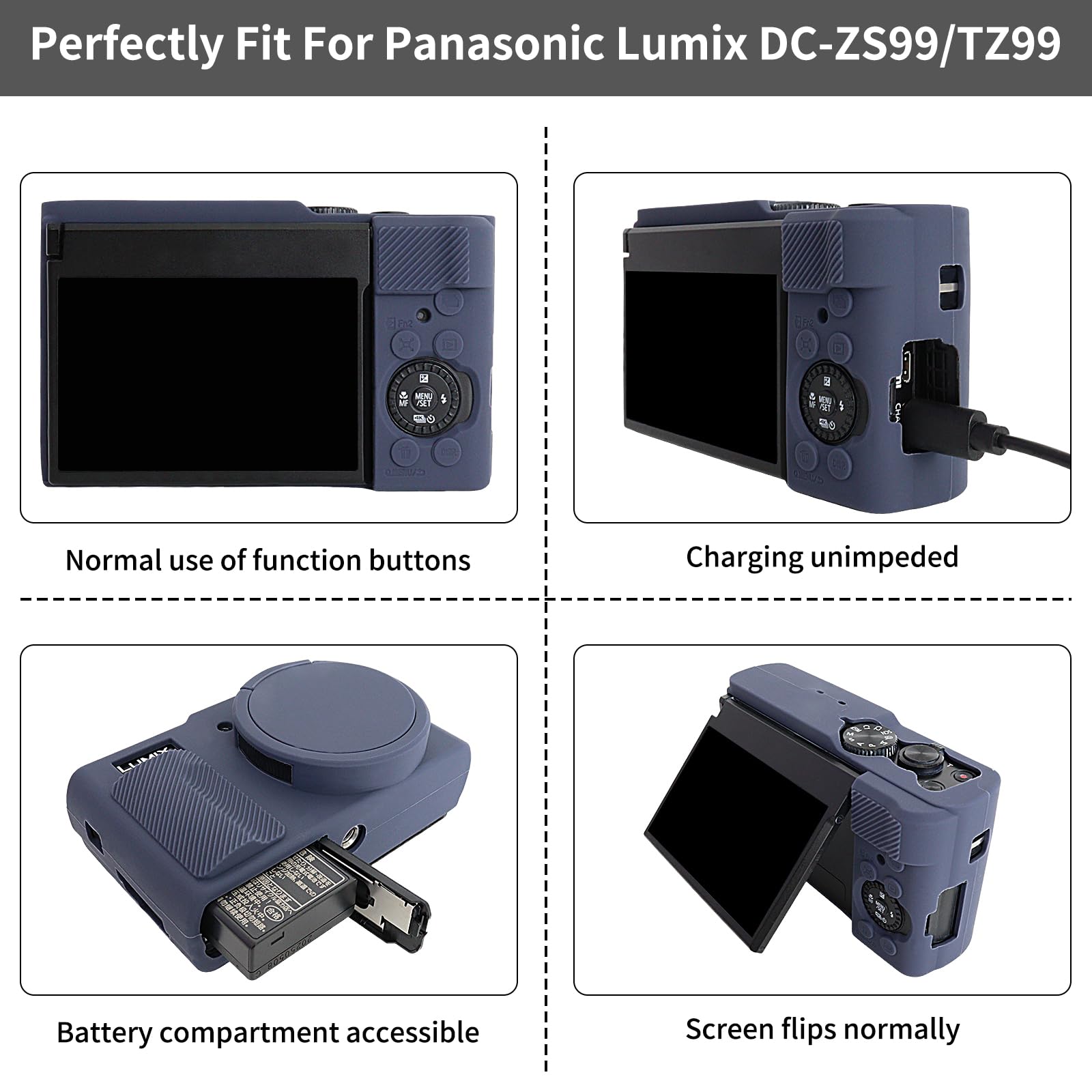 Panasonic Lumix ZS99/TZ99 Coque avec Protection d'écran et Objectif, Bleu Marine