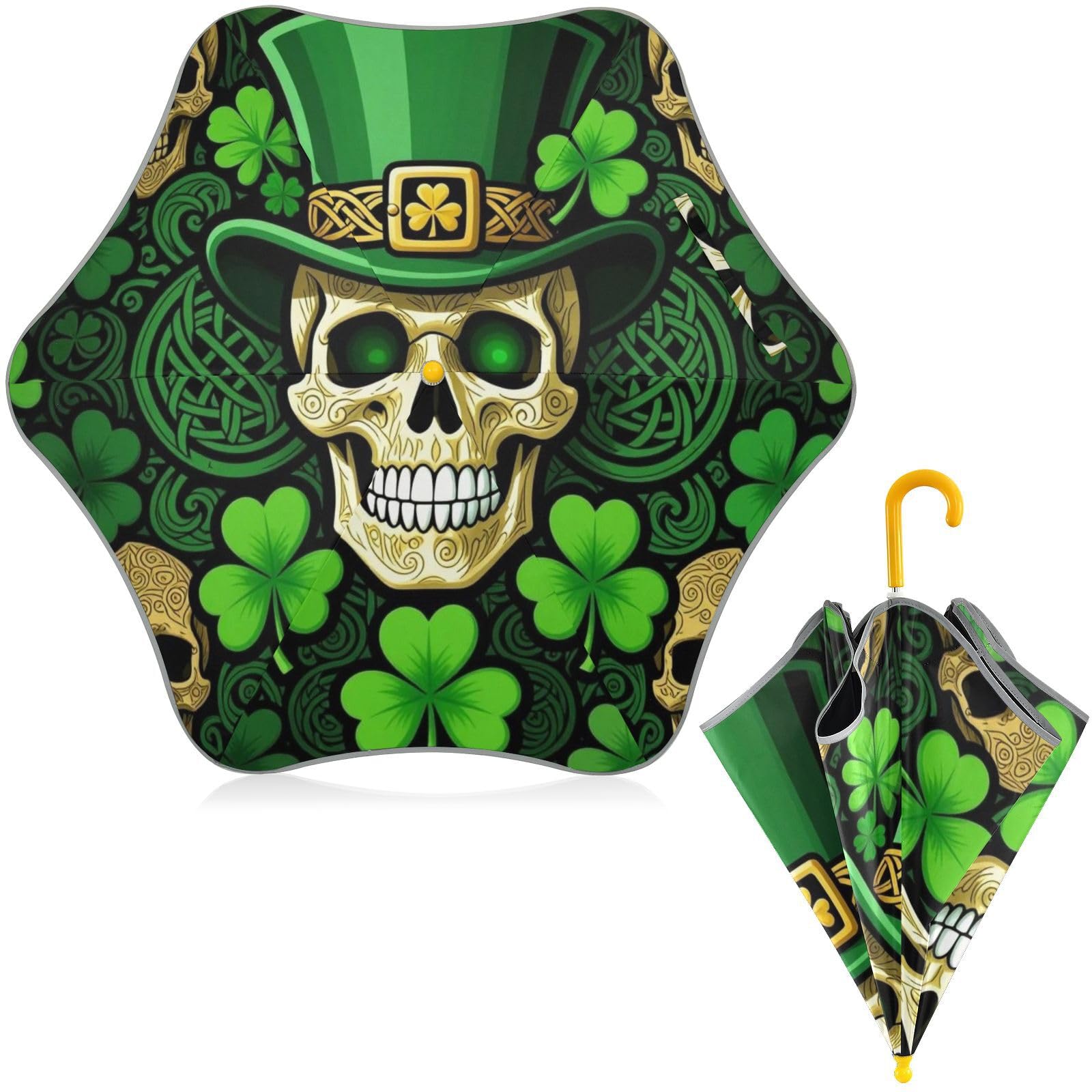 Paraguas infantil de San Patricio con calaveras y mango de gancho 8