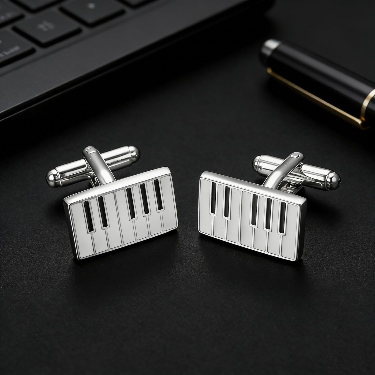 Silver Music Cufflinks for Men Piano Fashion Cuff links Unique
