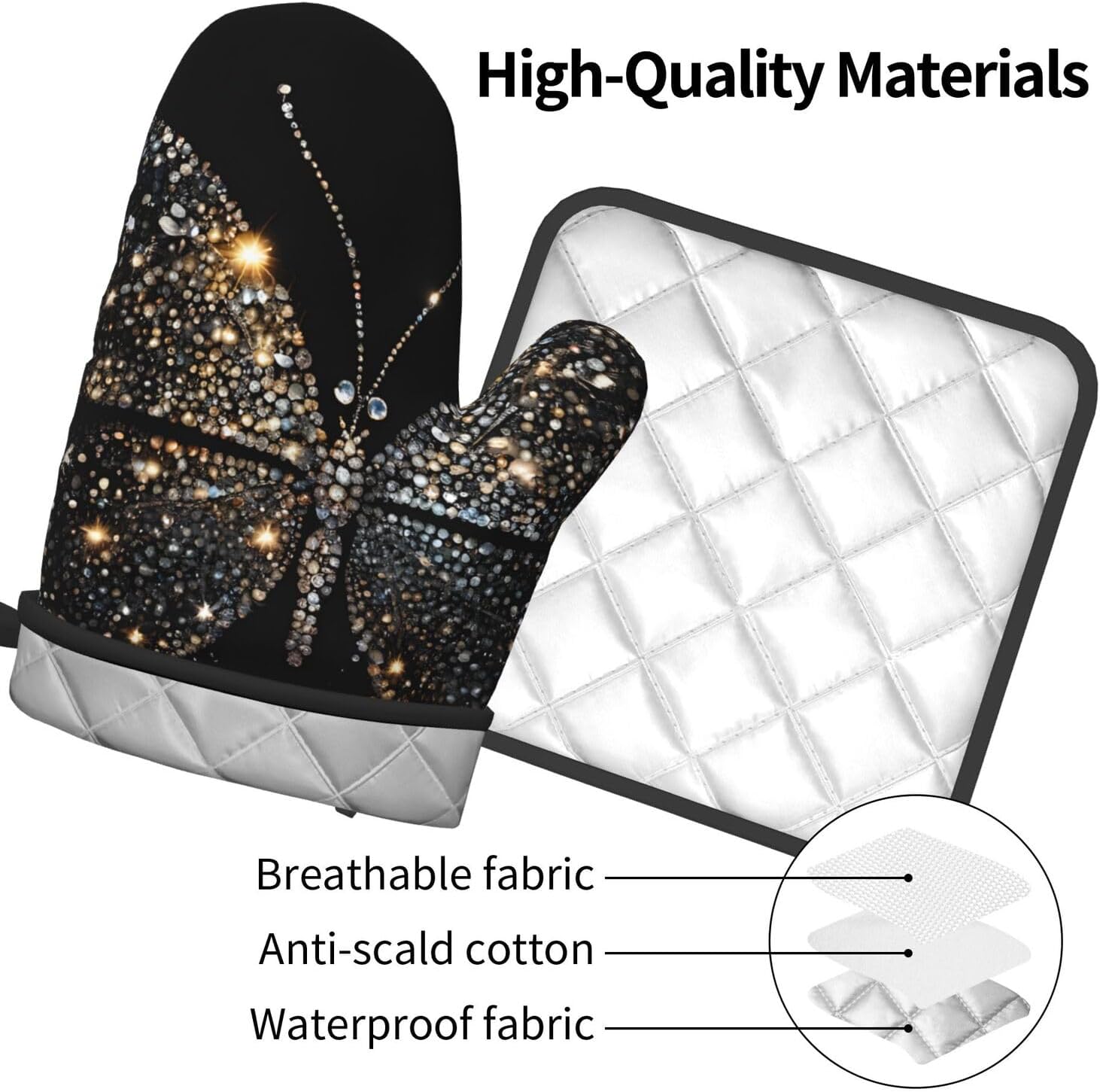 Rhinestone Butterfly:Full Width Printing Kitchen Baking Two-Piece Set, A Must-Have Tool Set for Novice Home Cake Makers, Suitable for Both Left and Right Hands, Anti Slip and High Temperature