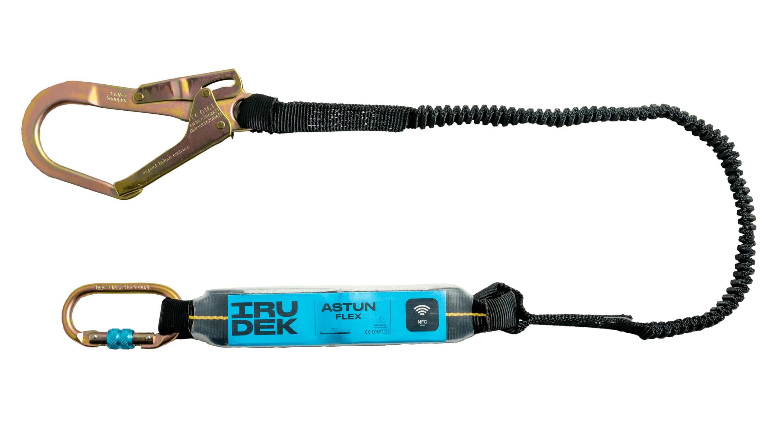 Irudek ASTUN Flex I 180HSS – Absorbedor de energía elástico 140-180 cm con Cinta de poliéster, Conectores de Acero Silverlight 1135 y 984, Chip NFC Ready, Impacto <6 kN, 140 kg, EN 355/VG11.062