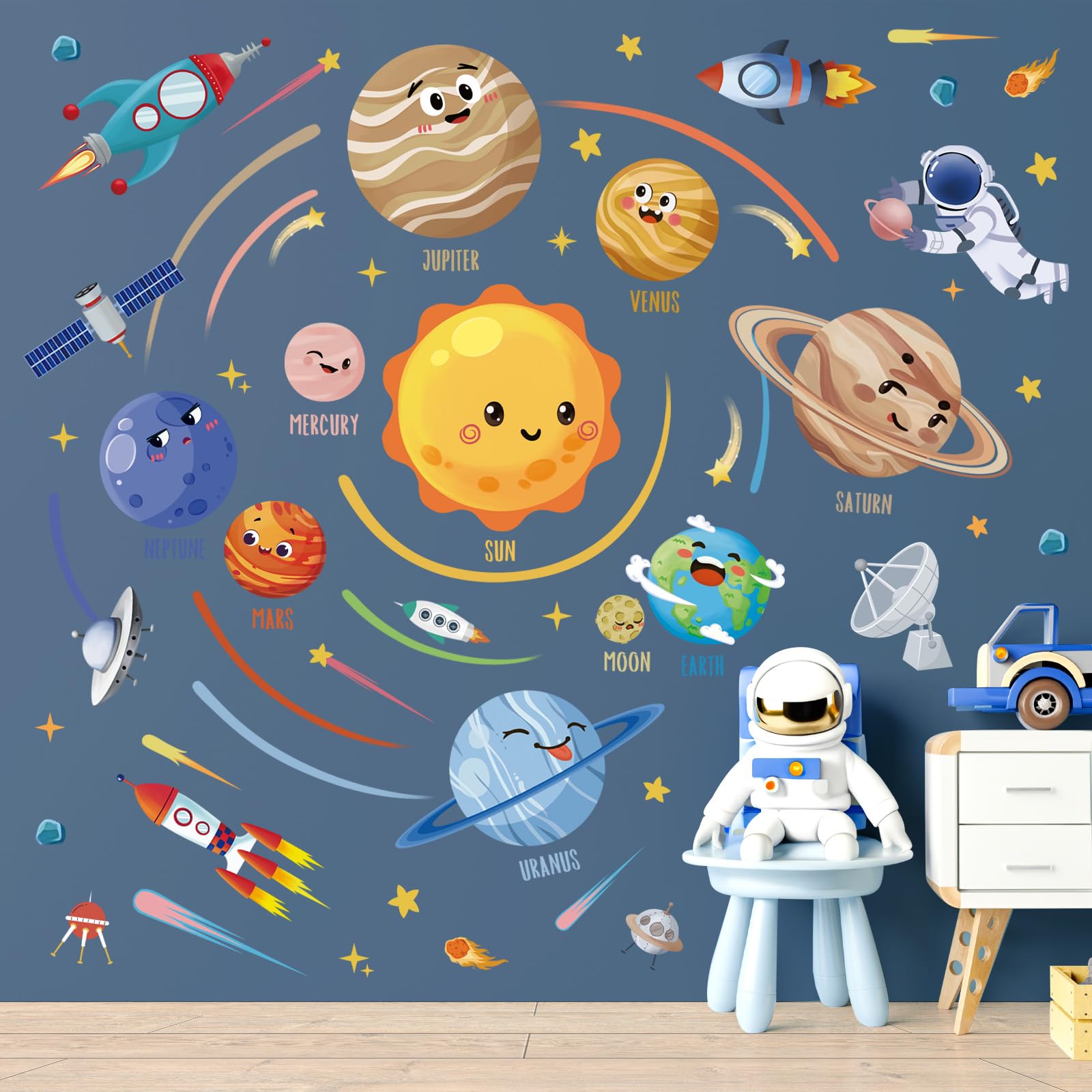 wondever Solar System Planet Wall Stickers Outer Space Astronaut Peel and Stick Wall Art Decals for Baby Nursery Kids Bedroom - Image 3