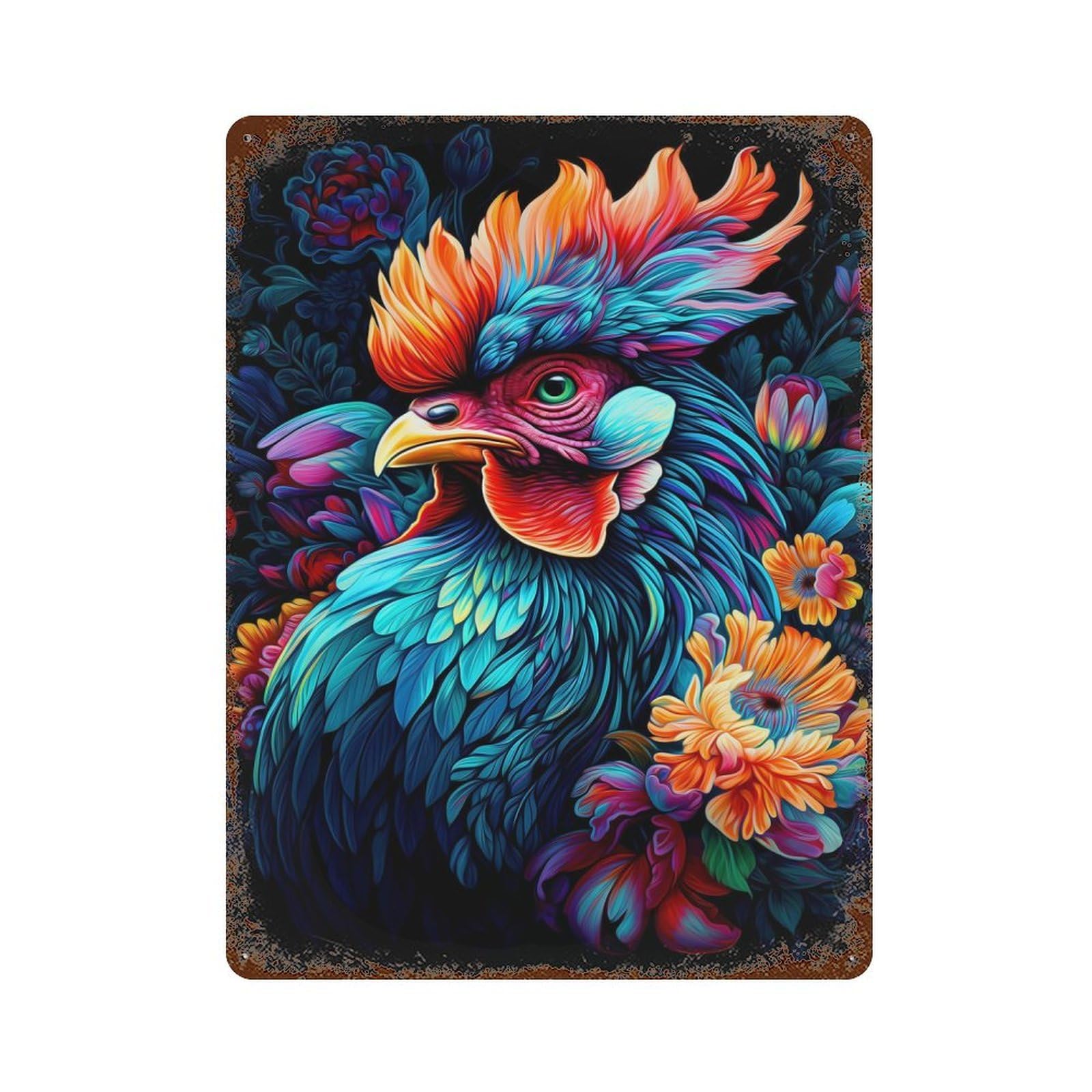 Rooster Rustic Tin Plaque 15.7"x11.8", for Shed, Workshop And Garage Wall Decor, Rustic Home Decor