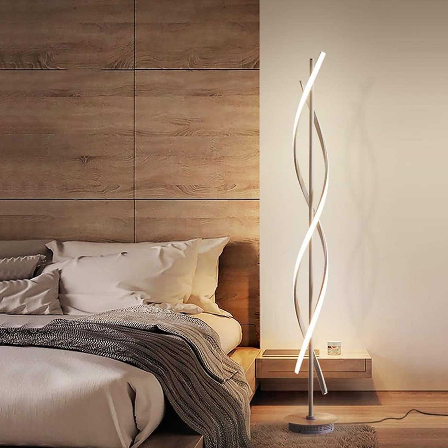 Lampada da Terra a LED da 40 W, dimmerabile, con Telecomando, a Spirale, per Interni, per soggiorni, camere da Letto, uffici (Bianco)