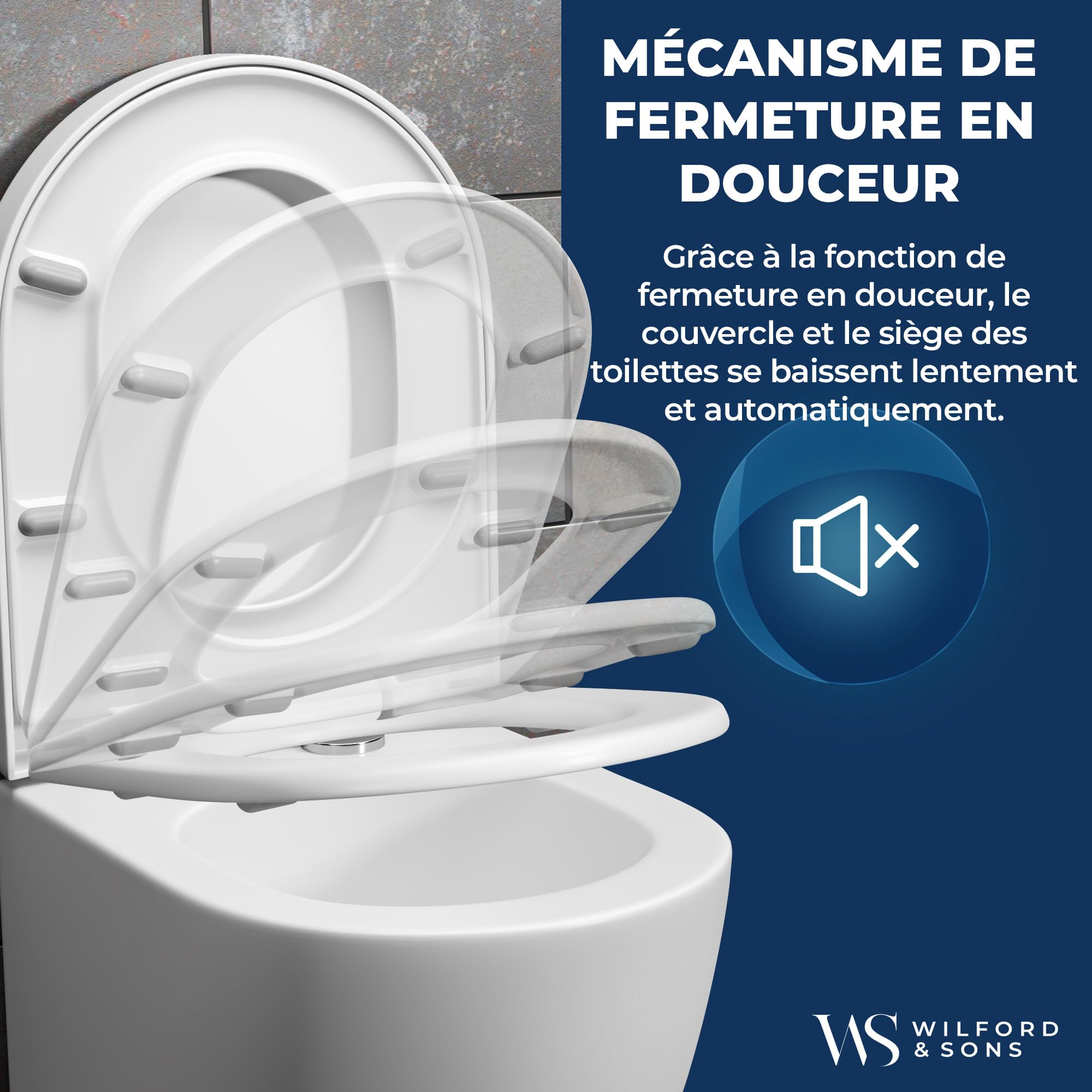 Wilford & Sons PREMIUM Abattant WC - Siège WC avec fermeture douce - Forme D Blanc - Siège de toilette de haute qualité - Siège toilette démontable - Nettoyage facile - Lunette WC en Duroplast