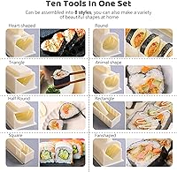Vista 3 de HI NINGER Kit de fabricación de sushi edición de lujo con forma de corazón para sushi con 8 formas de molde de arroz para sushi, 1 tenedor, 1