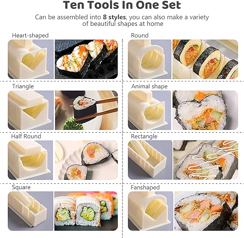 Vista 3 de HI NINGER Kit de fabricación de sushi edición de lujo con forma de corazón para sushi con 8 formas de molde de arroz para sushi, 1 tenedor, 1