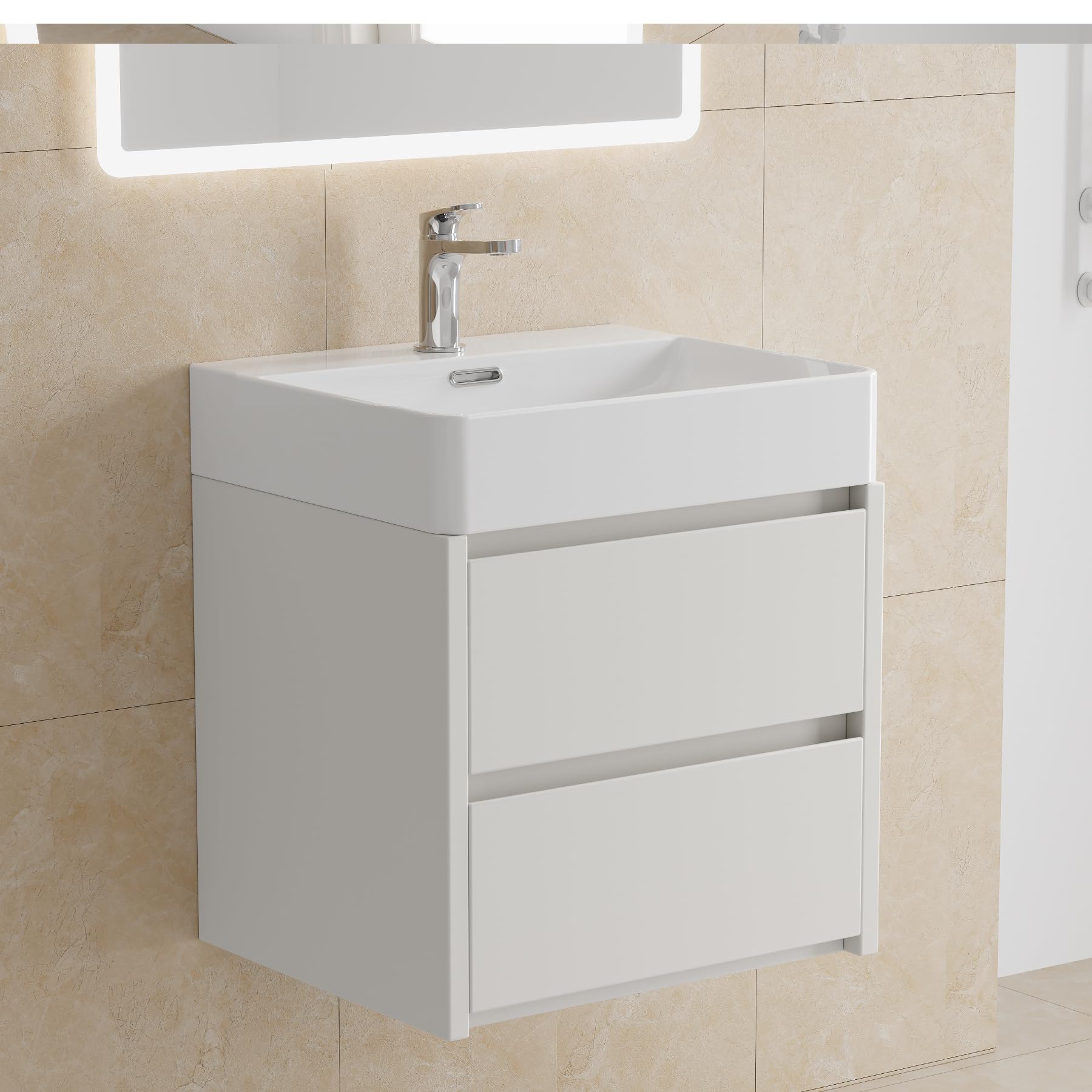 HOROW Lavabo da Bagno 50 cm in Ceramica con Scarico a Scatto