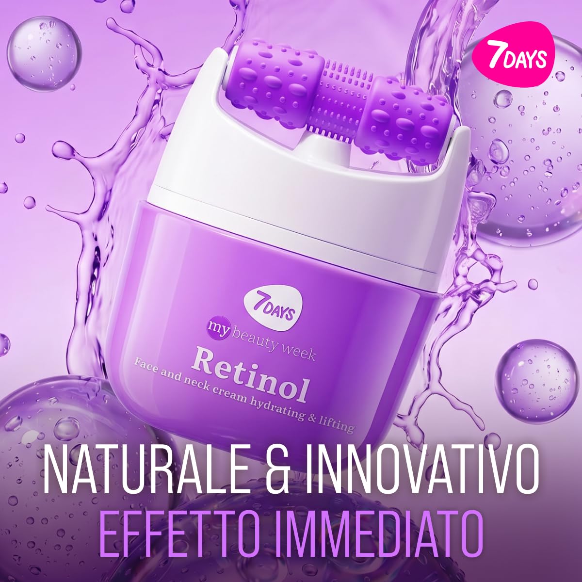 7DAYS Crema Viso e Collo Coreana Antirughe al Retinolo con Rullo Massaggiante – Effetto Lifting Rassodante e Compattezza, Azione Levigante, per Rughe e Linee Sottili, per il Doppio Mento, 40 ml