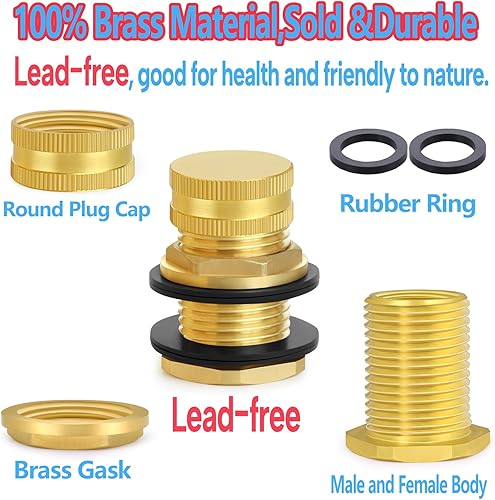 Vista 10 de Ceseso 1/2" hembra NPT a 3/4" macho GHT manguera de jardín Tabique de montaje, sin plomo, latón macizo, conector de tanque de agua mamparo Montaje 2