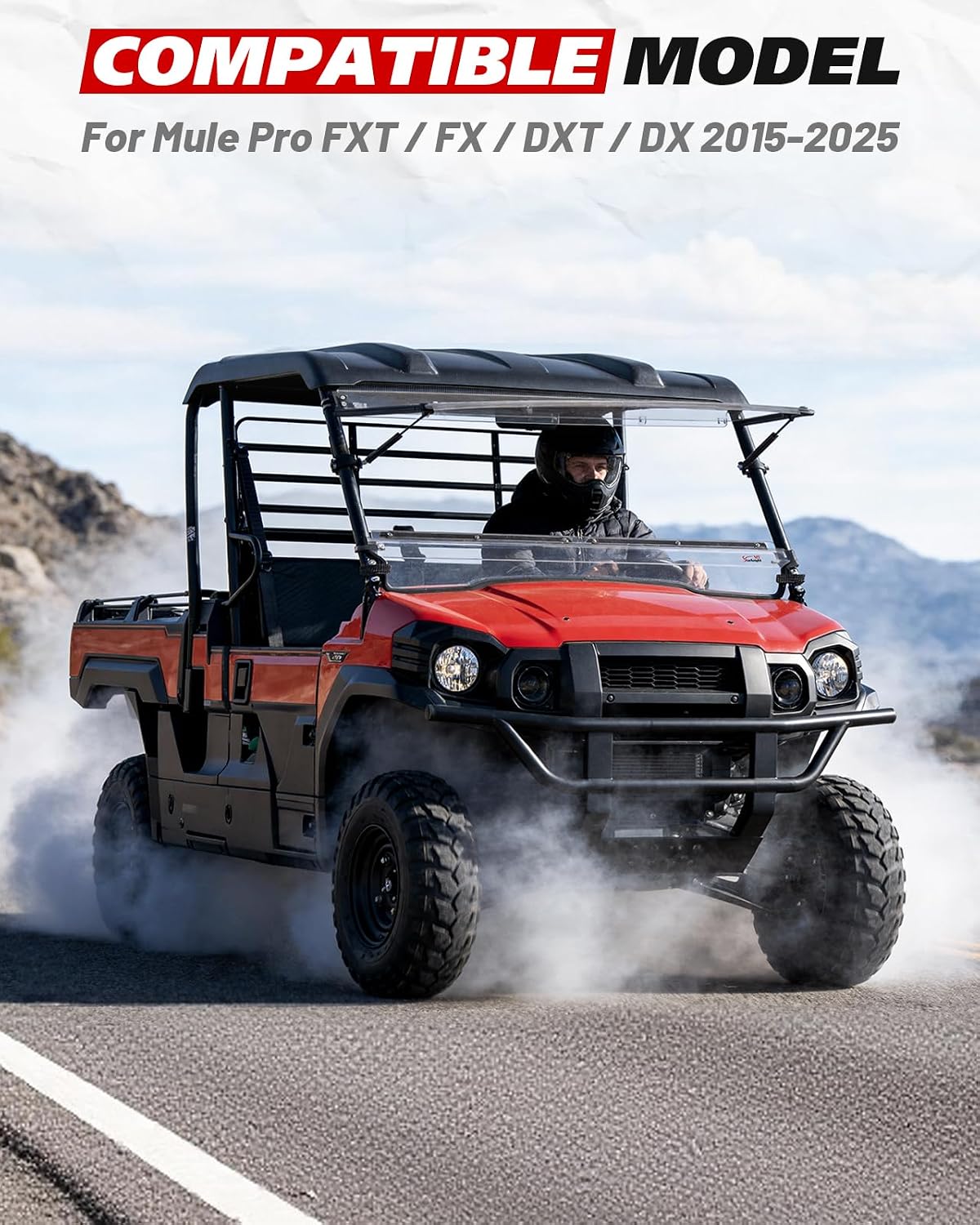 StarknightMT Flip Windshield Compatible with 2015-2026 Kawasaki Mule Pro FXT 2016-2025 FX DX DXT | Hard-Coated Polycarbonate Front Window Scratch-Resistant Anti-UV Rattle-Free for Farm & Ranch