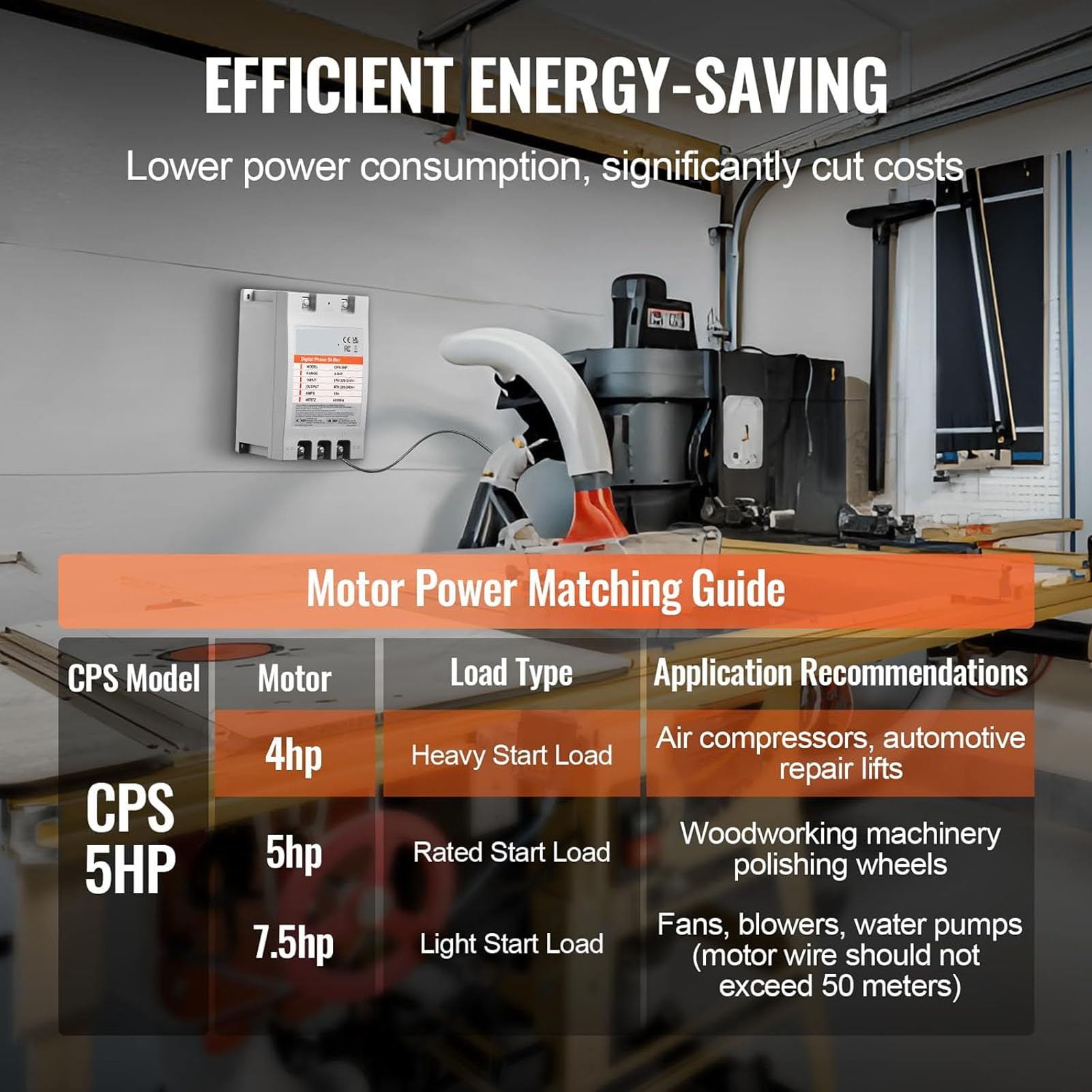 Convertidor Monofásico A Trifásico, 220-240 VCA 23 A Estructura ABS Convertidor de Fase Digital Compacto de 3,7 Kw-5,5 Kw para Maquinaria de Garaje o Carpintería