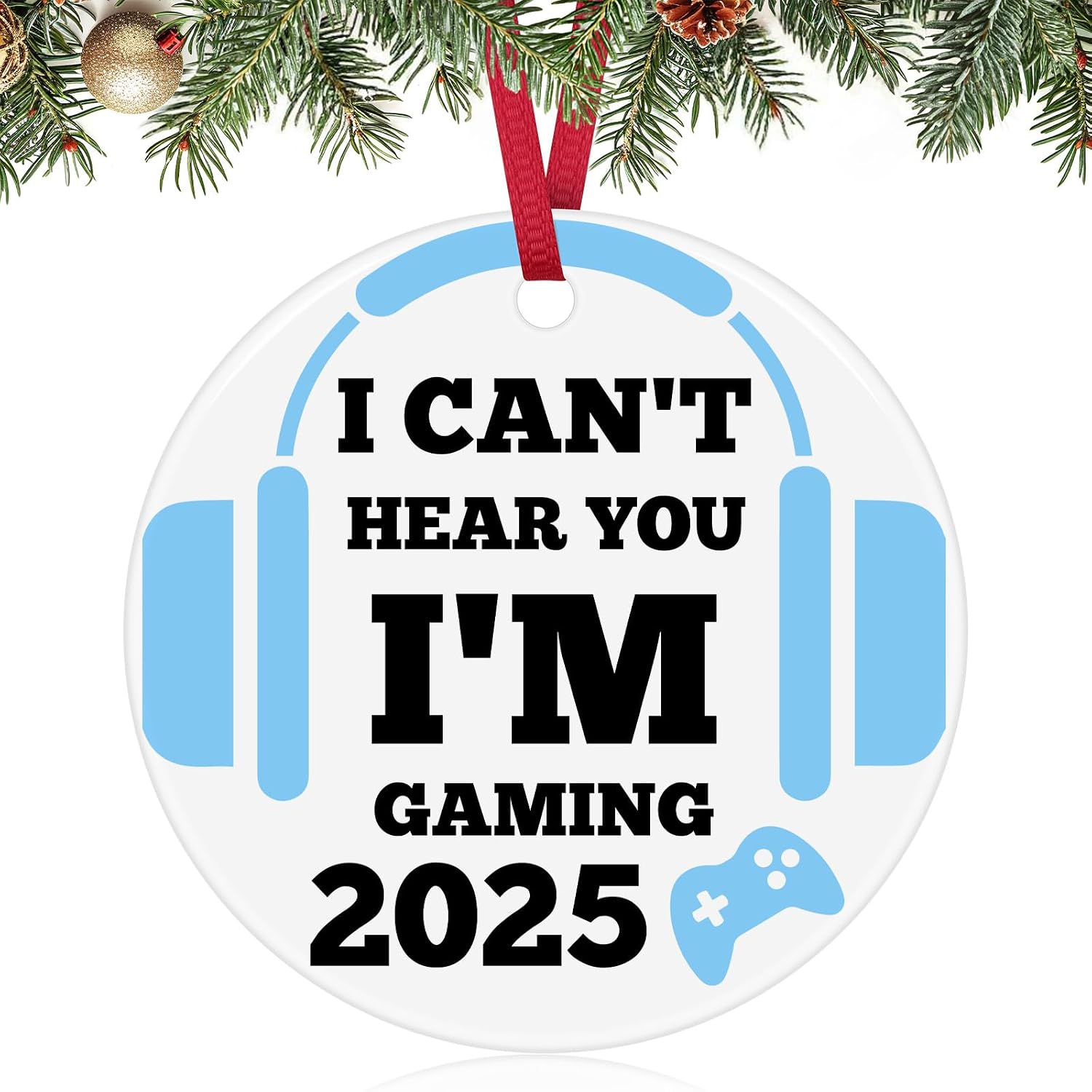 Gamer Room Decor for Brother Gamer Christmas Ornament for Men Teenage Boy Gaming Gifts for Son Boyfriend Husband Dad Gamers Room Accessories Stuff Ceramic Ornament Christmas Birthday Presents