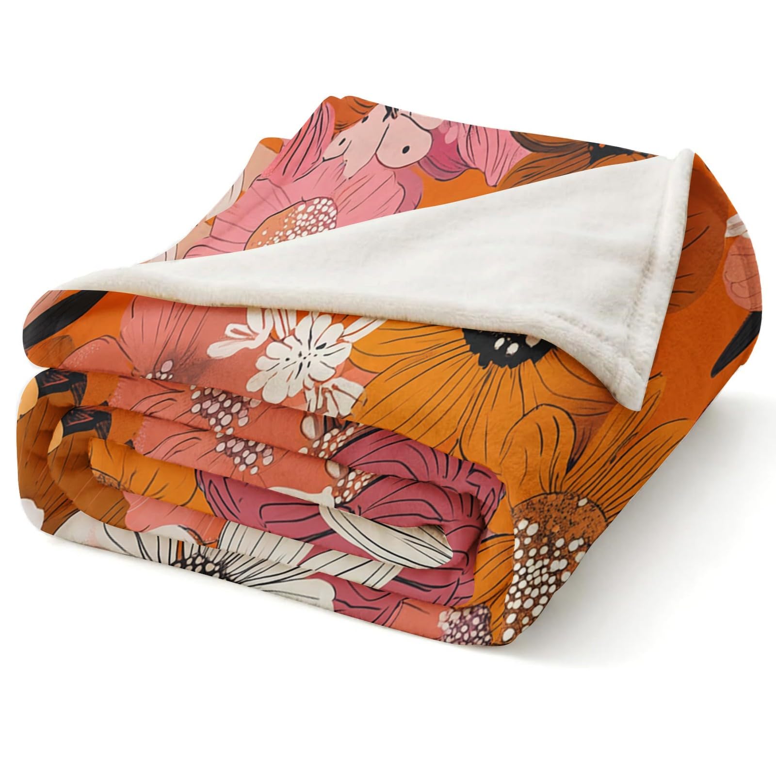 Kuscheldecke 200 x 220 cm Retro-Blumenmuster Flanelldecke 3D Design Weiche Fleecedecke Wohndecke Flauschige Mikrofaser Sofadecke Bettüberwurf