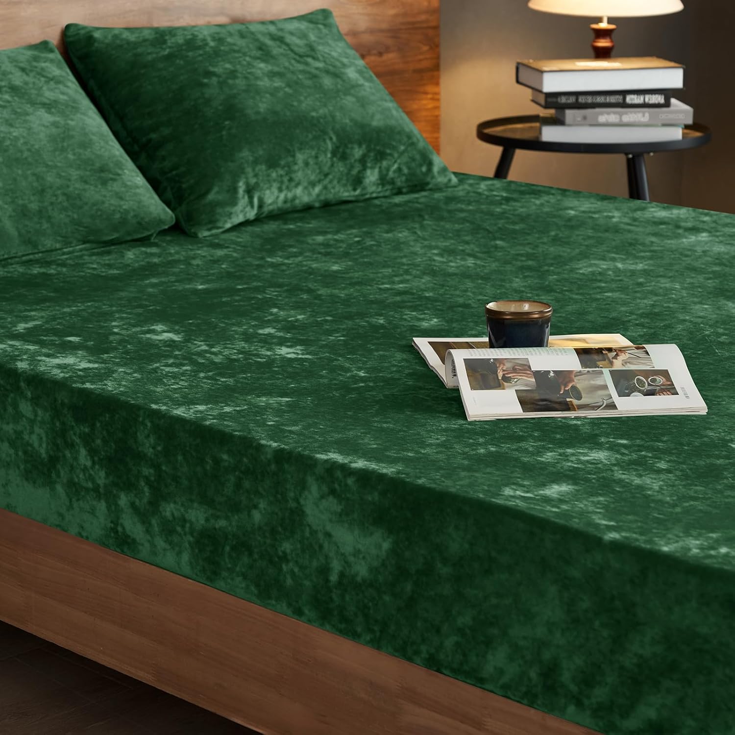 PHF Truly Velvet Fitted Sheet Only Queen Size, Luxury Super Soft Cozy Fuzzy Flannel Bottom Sheet, Deep Pocket Up to 16", Suitable for Fall Winter Spring, No Pillowcases, Emerald Green - Image 7