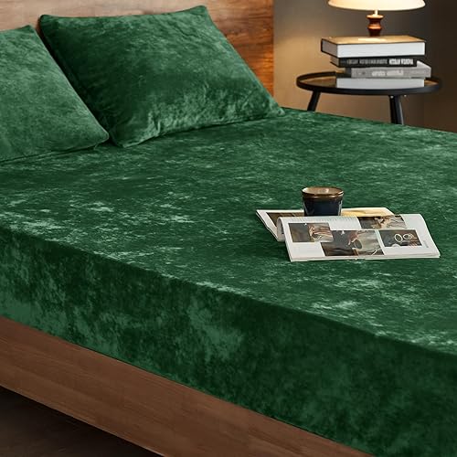 Miniatura 7 de PHF Sábana bajera de terciopelo realmente tamaño King, sábana bajera de forro polar supersuave y acogedora de Navidad con bolsillo profundo de hasta