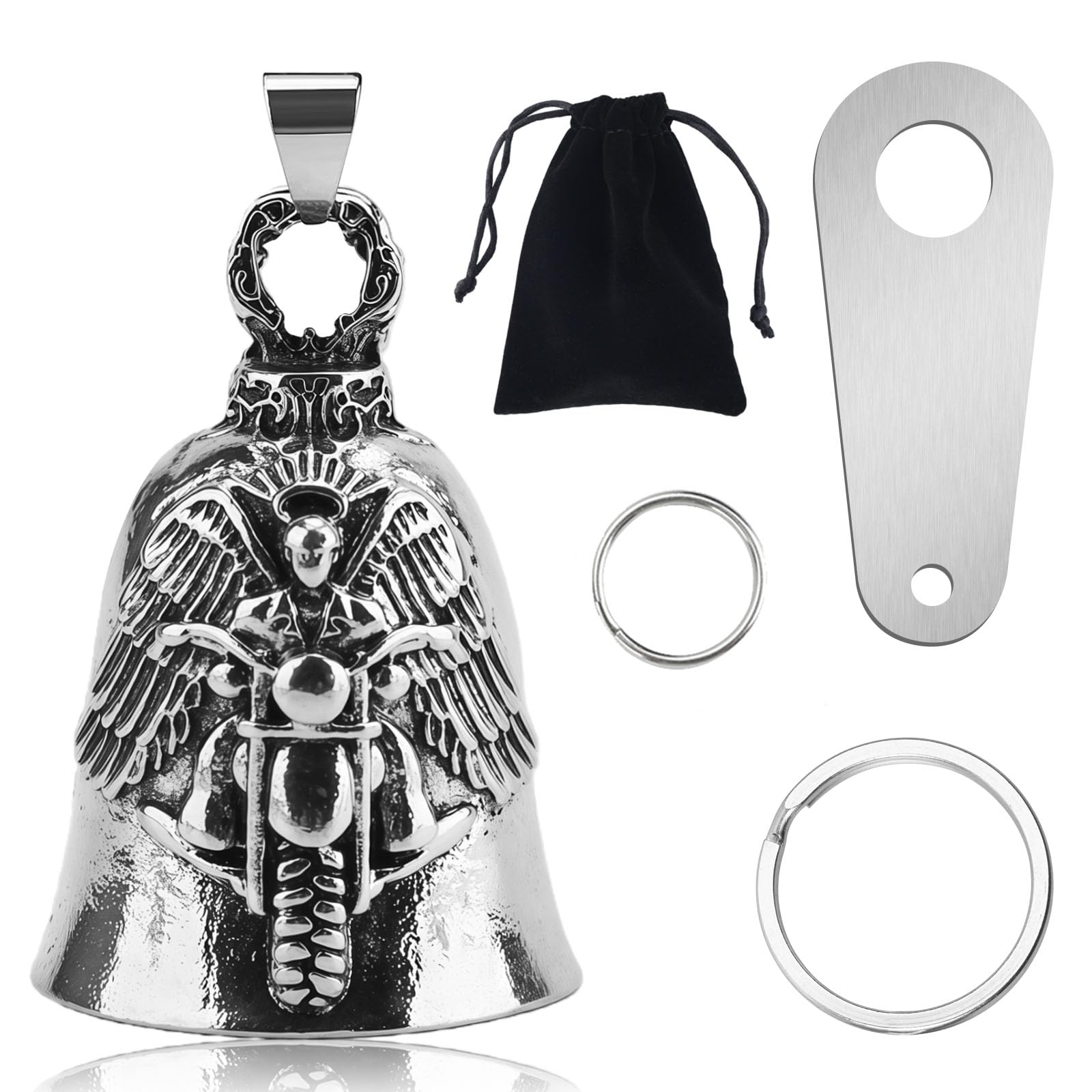 VBGURR Motorcycle Guardian Bell Key Ring,Guardian Bell for Motorbikes Keychain,Vintage Metal Motorbike Luck Riding Bell Key Chain,Motorbike Gifts for Bikers Women Men Dad Husband Boyfriend (Engel)