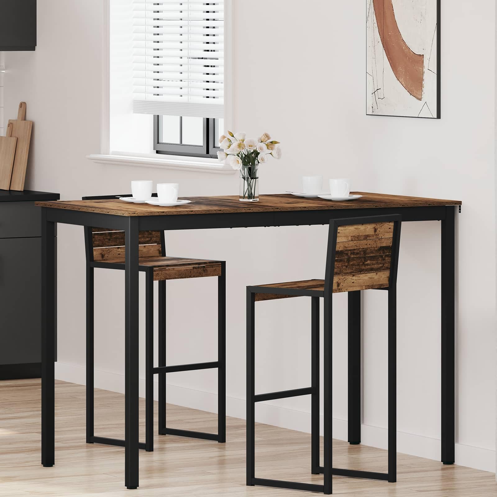 Table de cuisine haute robuste en bois et métal au design moderne épuré