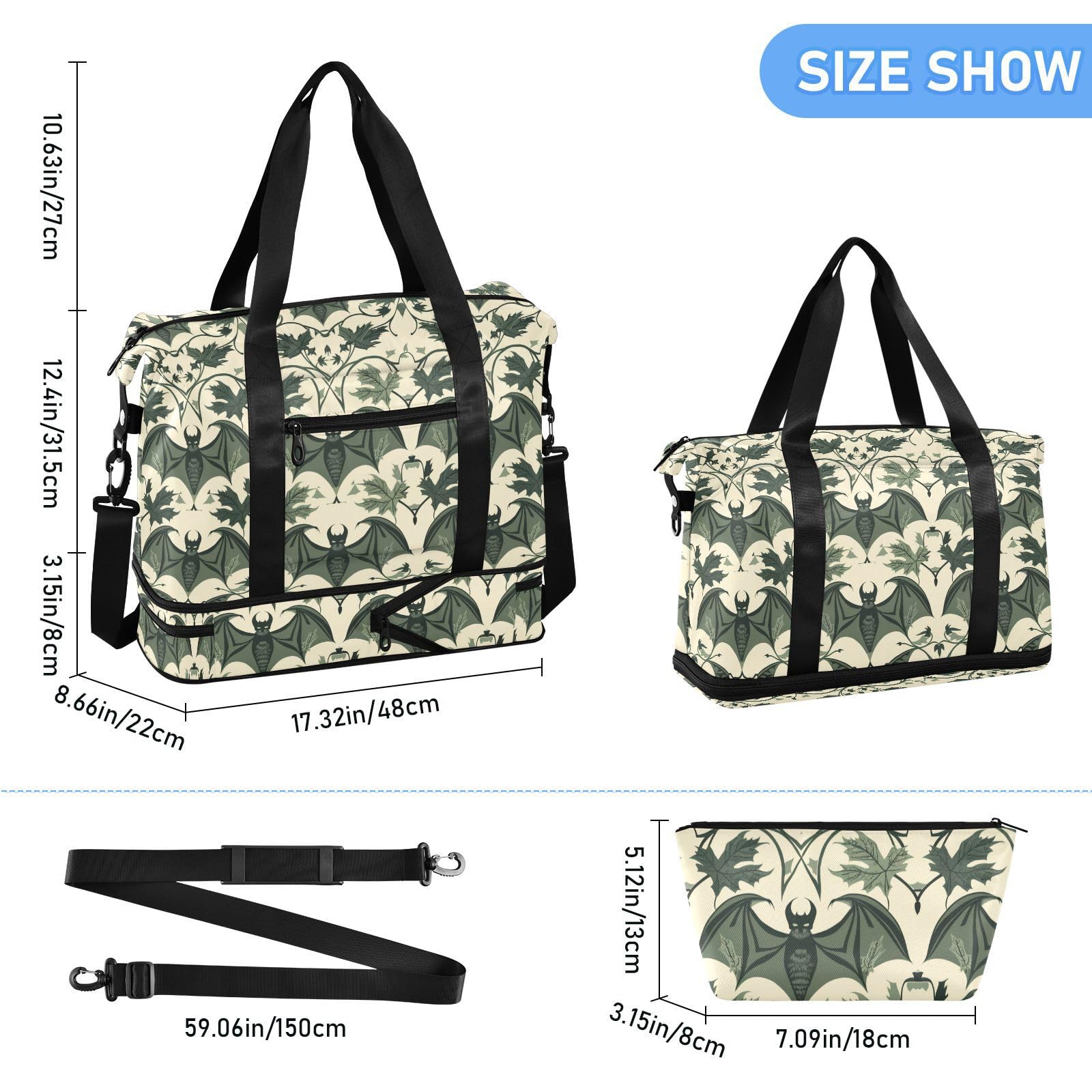 William Morris Sac de voyage imperméable avec poche humide et sangle réglable pour la randonnée Vert
