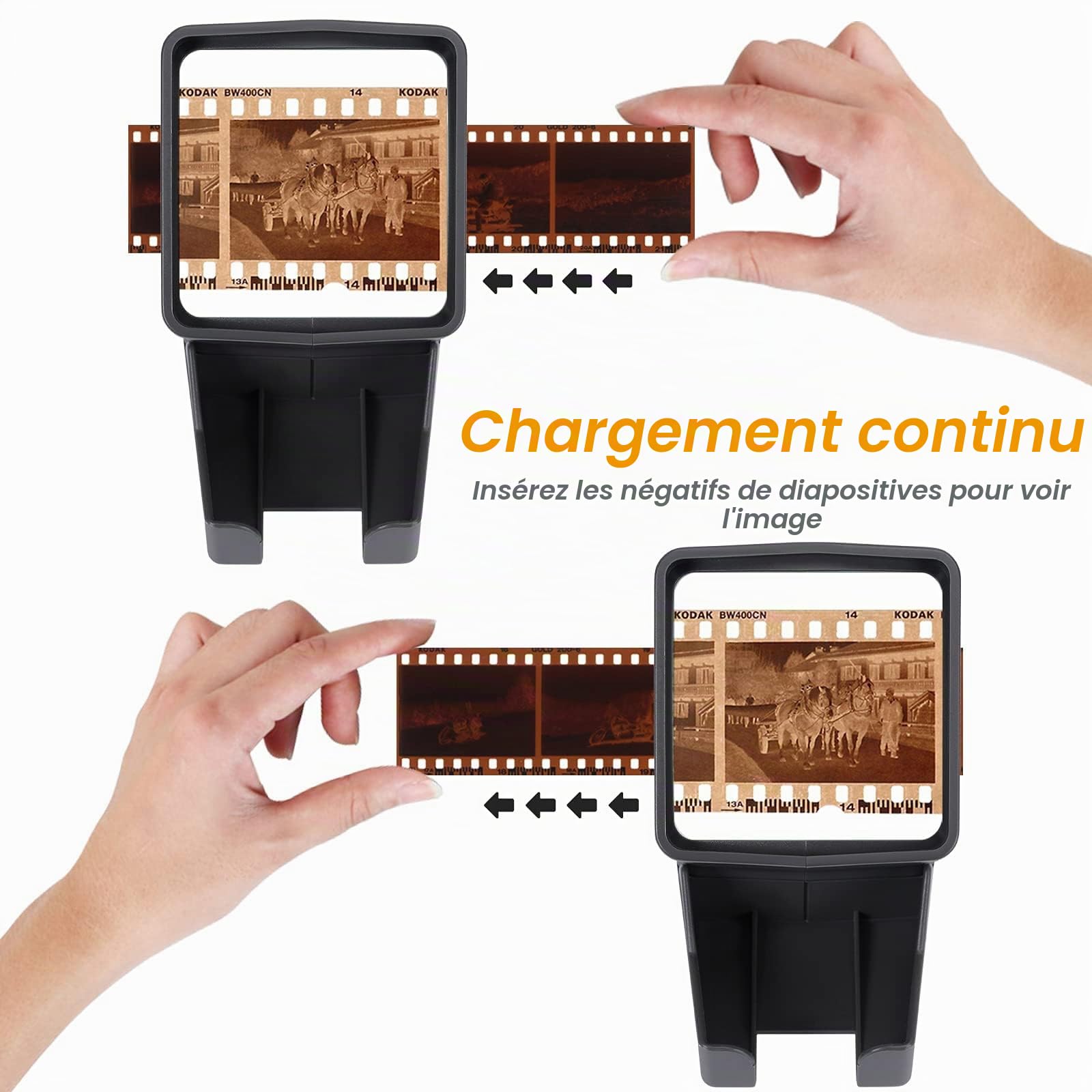 Visionneuse de Diapositives et de Films à grossissement 3X - pour Diapositives 35 mm et Films négatifs/positifs, éclairage LED de Bureau, Fonctionnement sur Piles (câble d'alimentation USB Inclus)