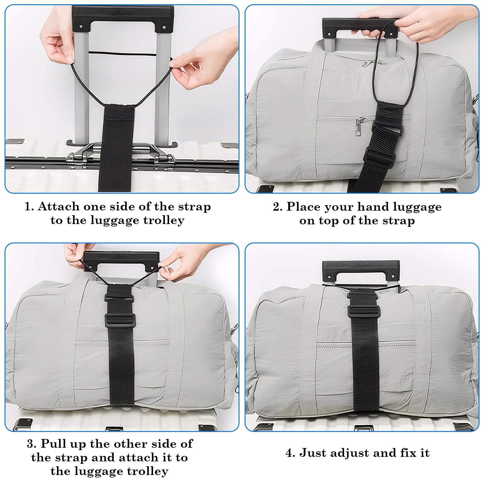 4 Cinghie Regolabili Per Bagagli E Valigie – Leggere, Portatili, In PP E Nylon – Accessori Da Viaggio Pratici – Nero