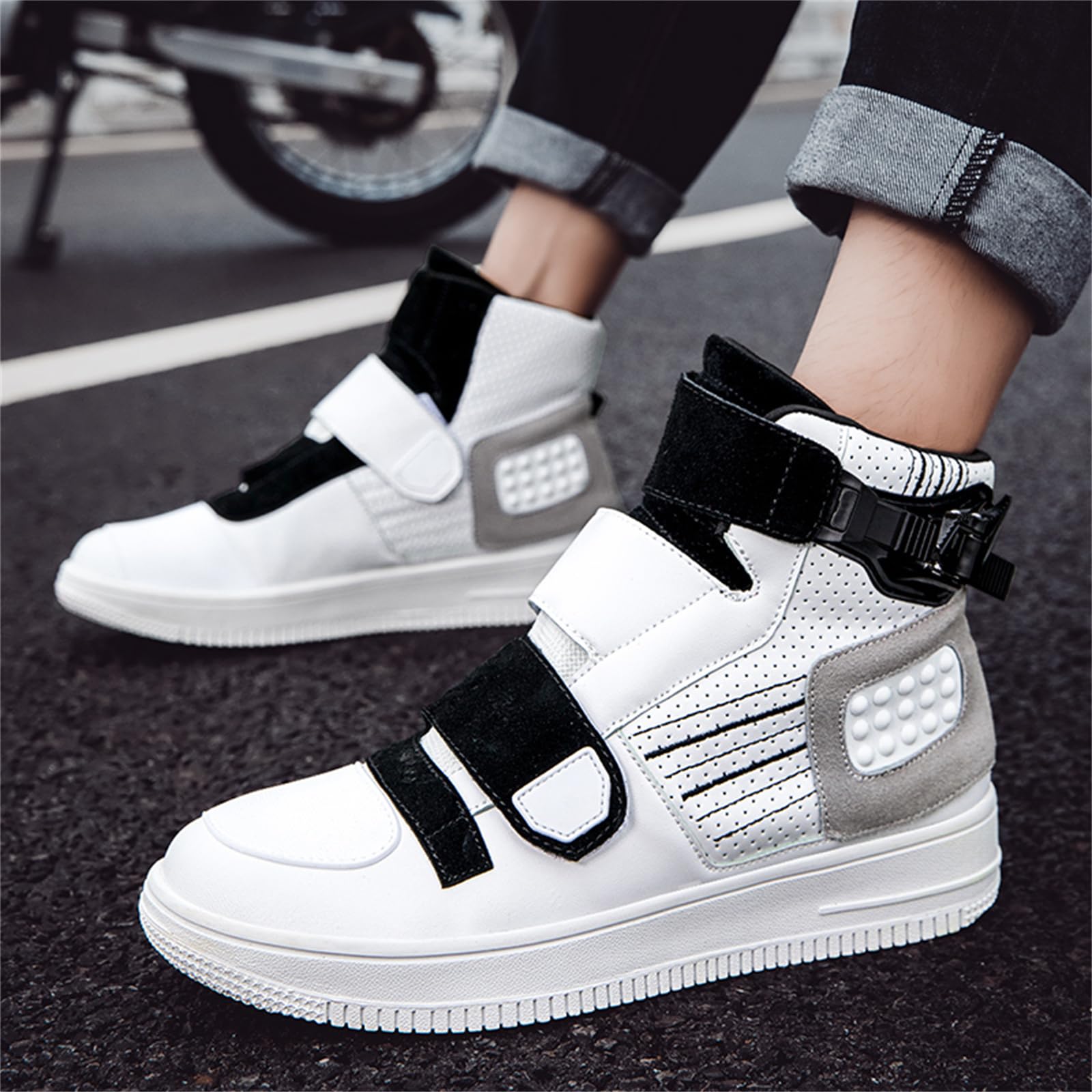 Scarpe da Moto da Uomo Stivali da Moto da Strada Leggeri Fibbia Antiscivolo con Supporto per Caviglia Scarpe da Equitazione da Motocross